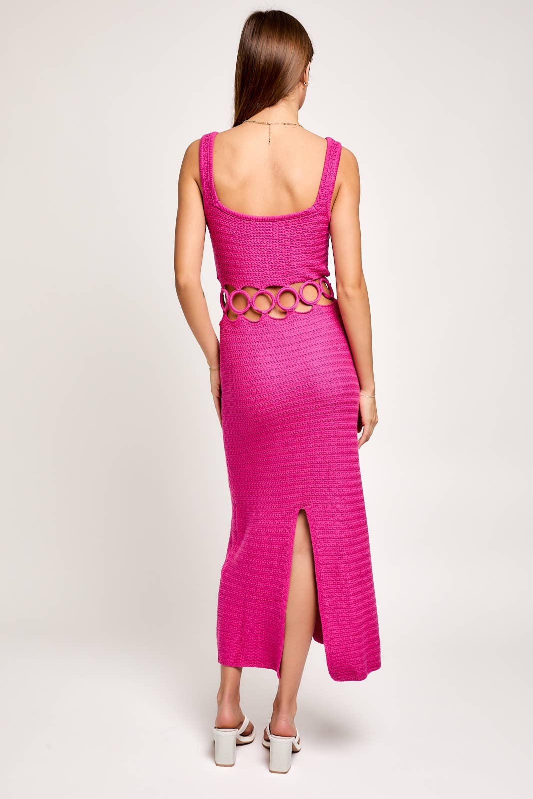 SQUARE NECK SLEEVELESS CROCHET MIDI DRESS: CREAM / MWD6871