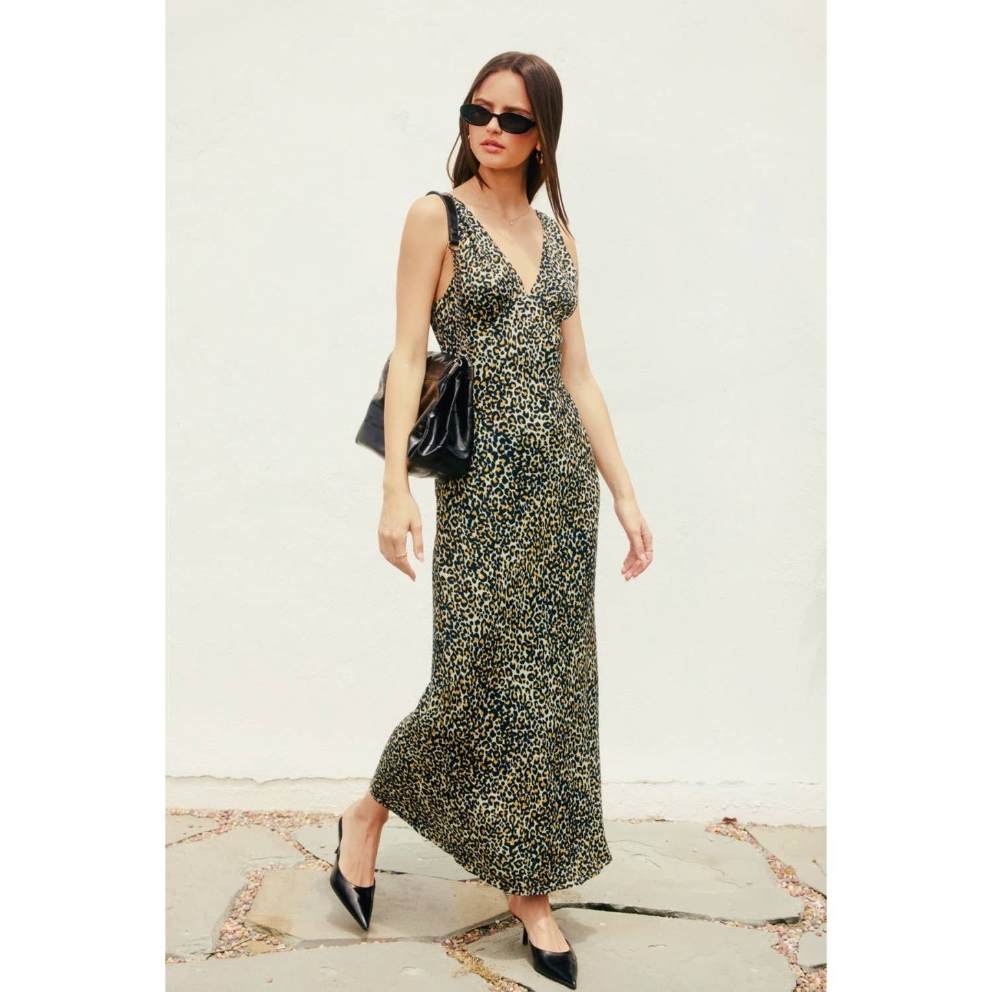 Wild Thoughts Plunging Tie Back Maxi Dress: SHADOW LEOPARD / FD12140-P1856