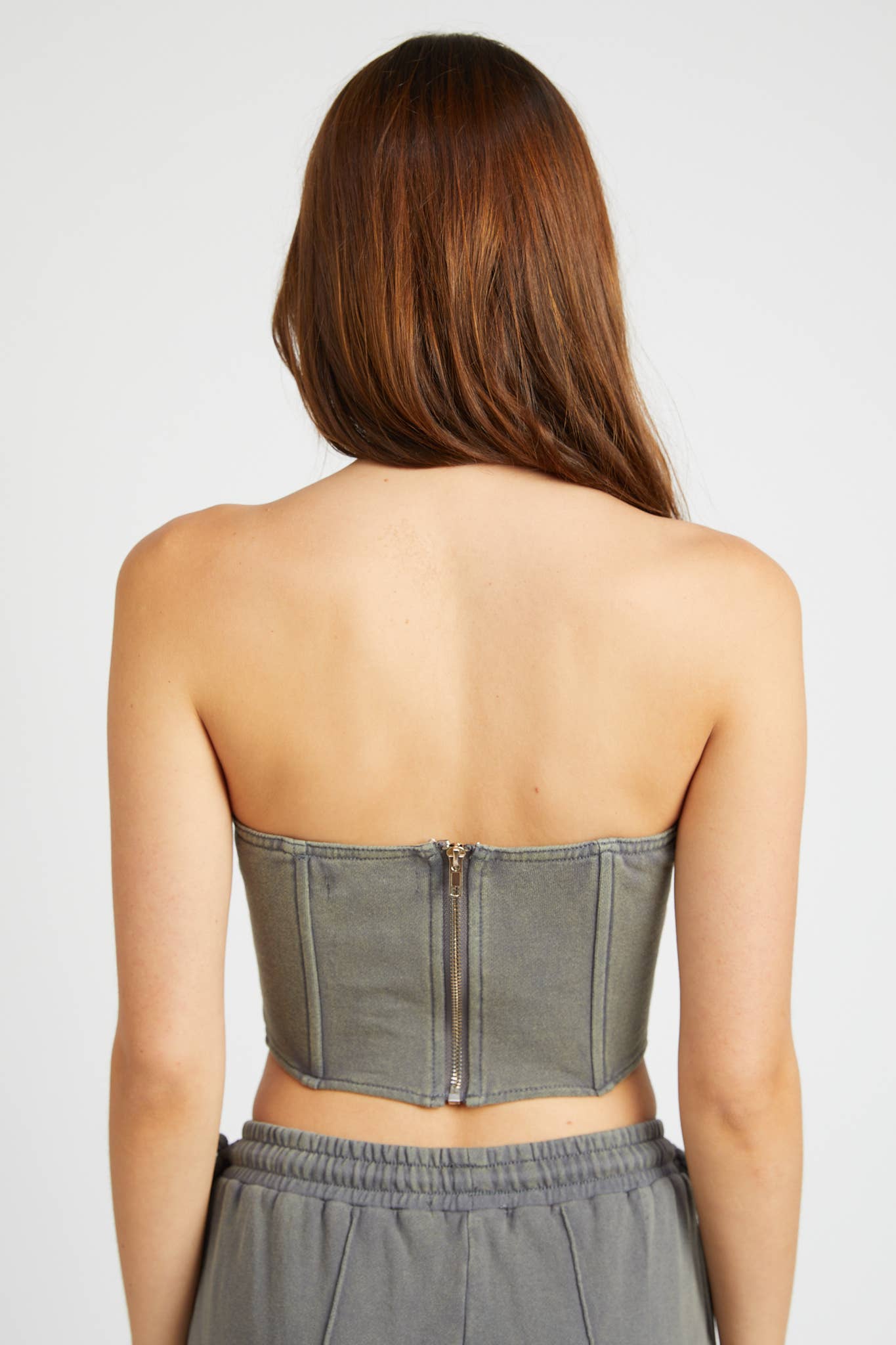 FRENCH TERRY STRAPLESS BUSTIER TOP: NAVY