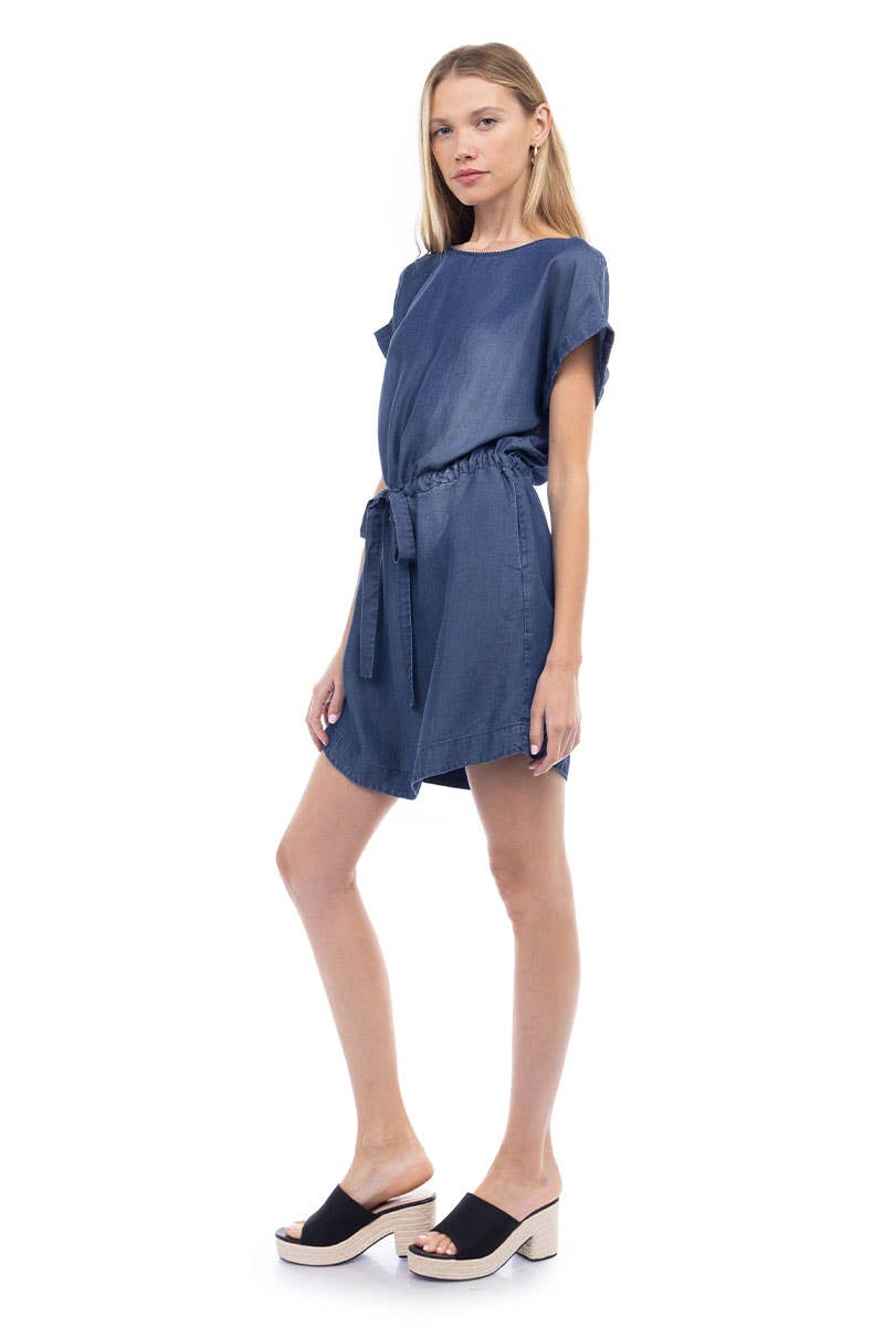 TENCEL™ Mini Dress With Tie Waist - SD119289: SD119289 / Medium Blue