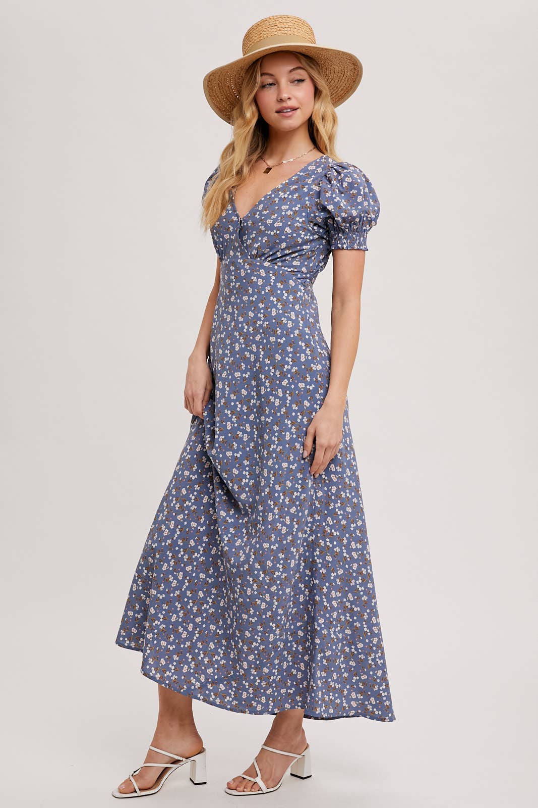 BOHO FLORAL PRINT V-NECK MAXI DRESS: Black / D02087