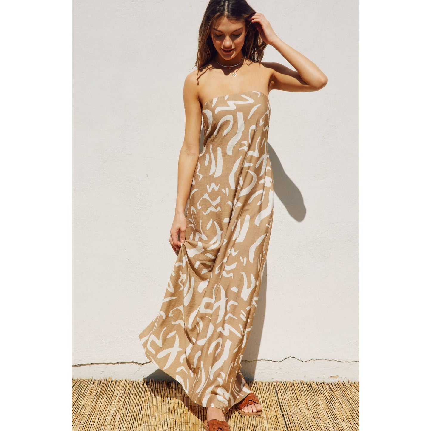 Modern Possibilities Strapless Drape Back Maxi Dress: BLACK NATURAL / S-M-L(2-2-2)