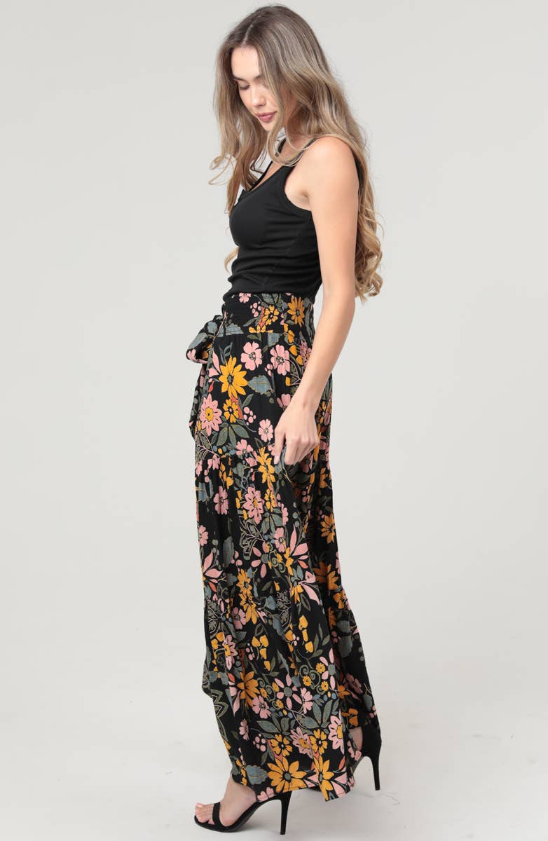 B3663-A867 WIDE LEG TIE WAIST PRINTED PANTS
