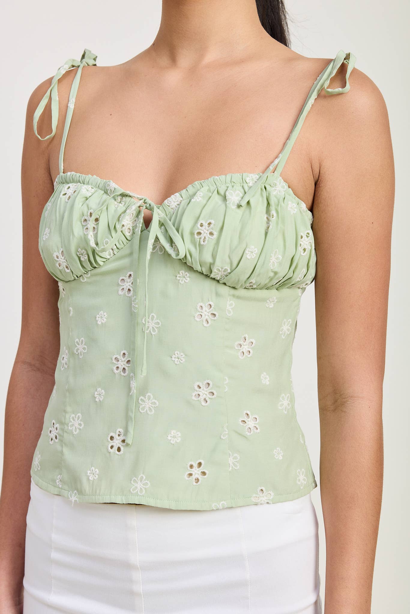 BUSTIER TOP WITH SHOULDER TIES: MINT / IPA2598T