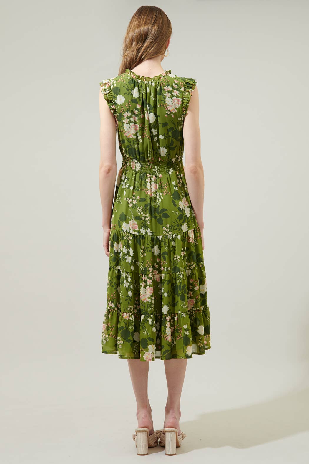 Shiloh Floral Pisces Smocked Midi Dress: IVORY-PINK-GREEN