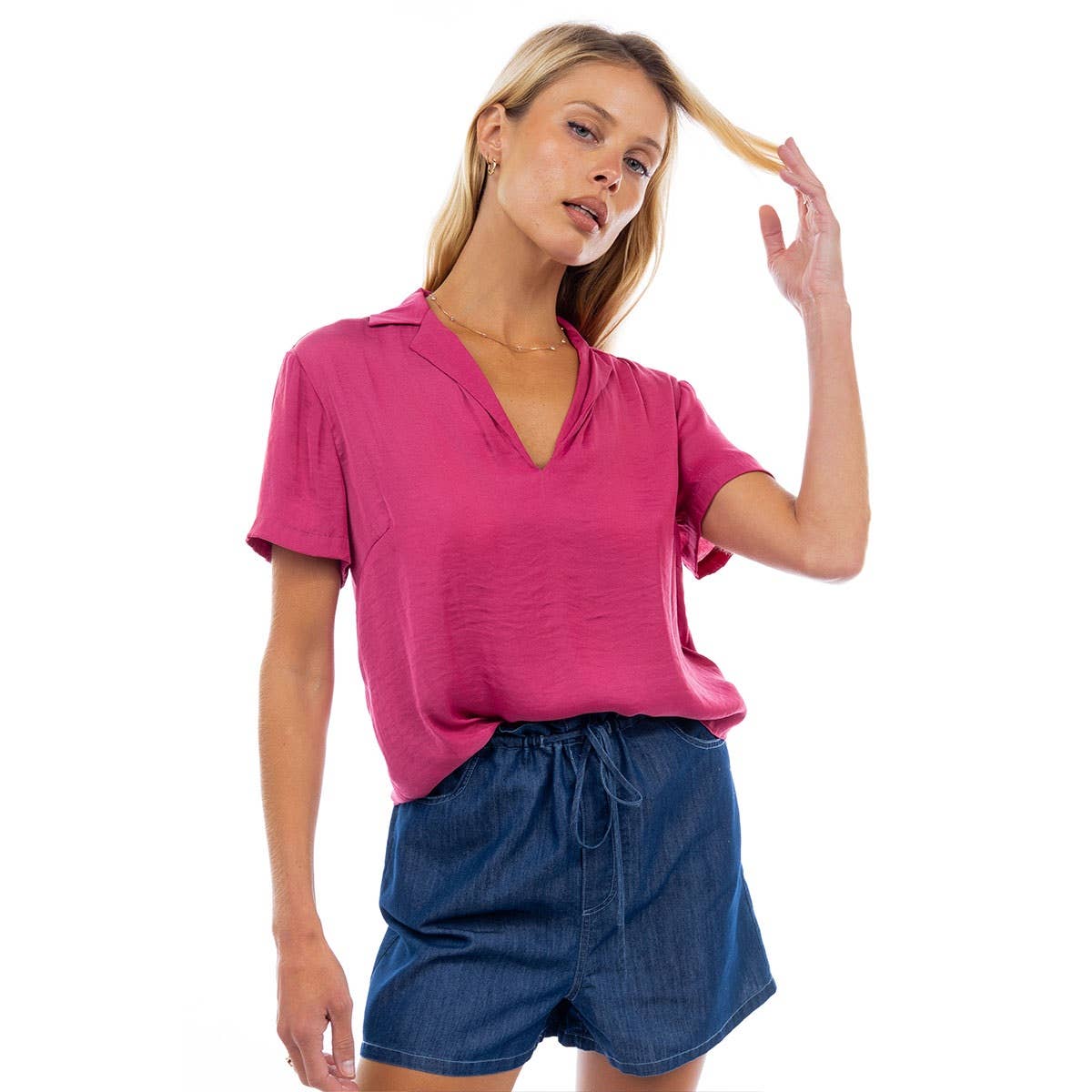 Notched Collar Crop Blouse: YALE / SB119449-B