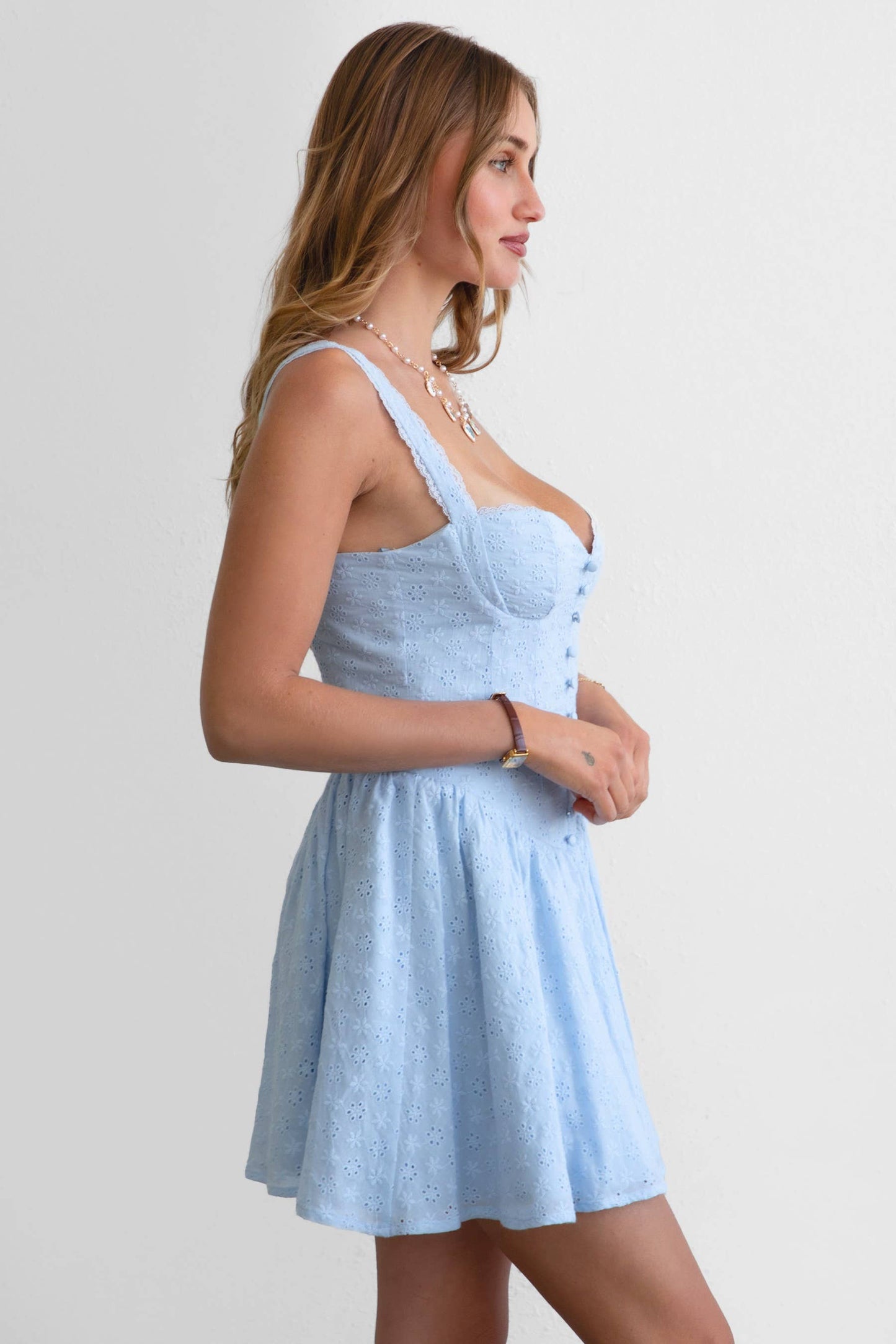 AUDREY Eyelet Embroidery Sleeveless A Line Mini Dress: White / DH30964-AUDREY-WHITE