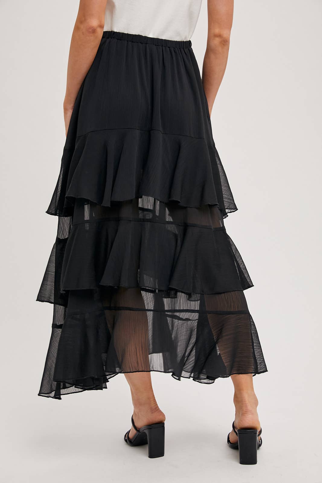 TIERED RUFFLE MAXI SKIRT WITH LINING: Black B02722