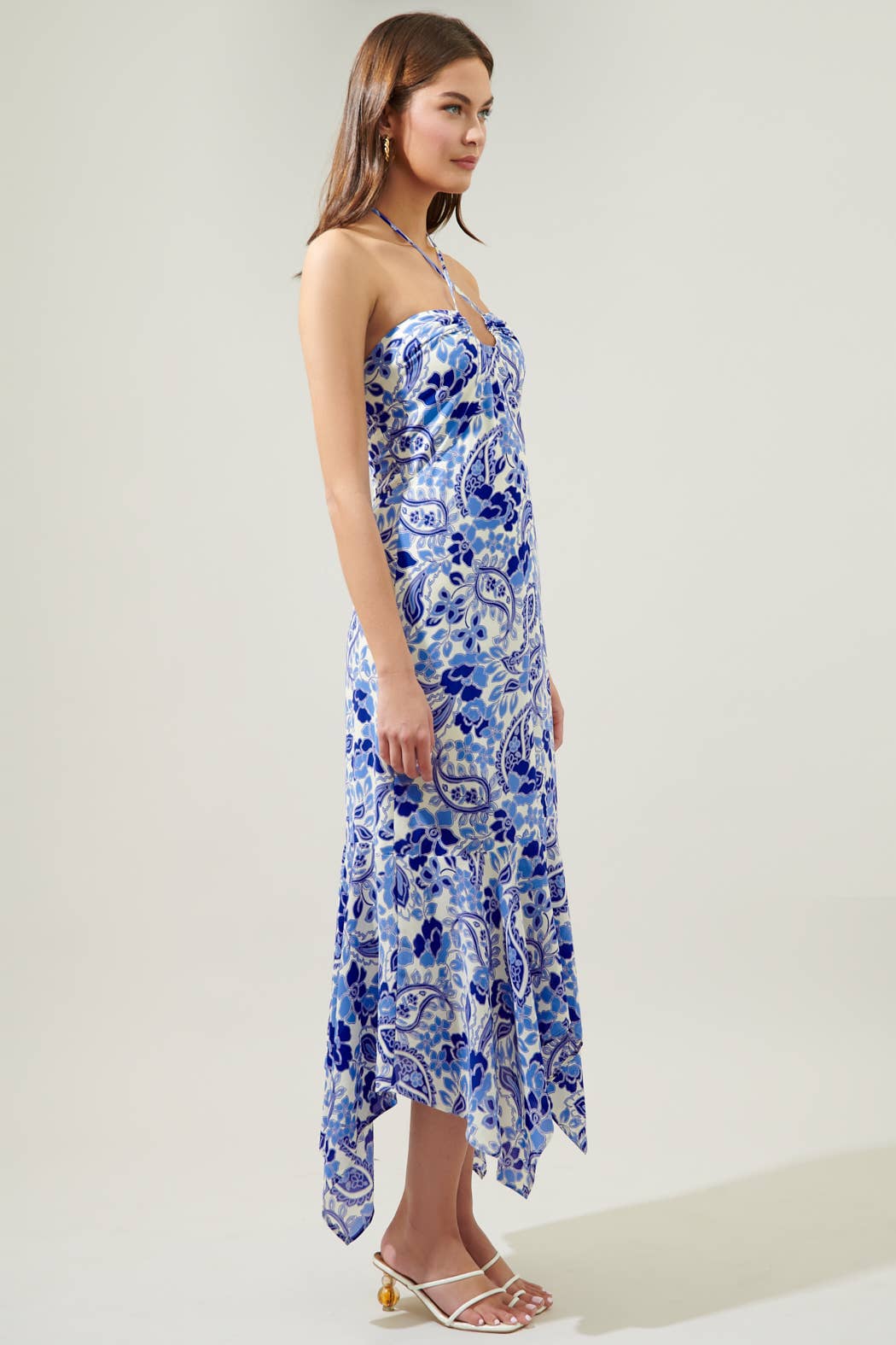 Sao Paulo Sky Augustine Convertible Halter Midi Dress: IVORY-BLUE