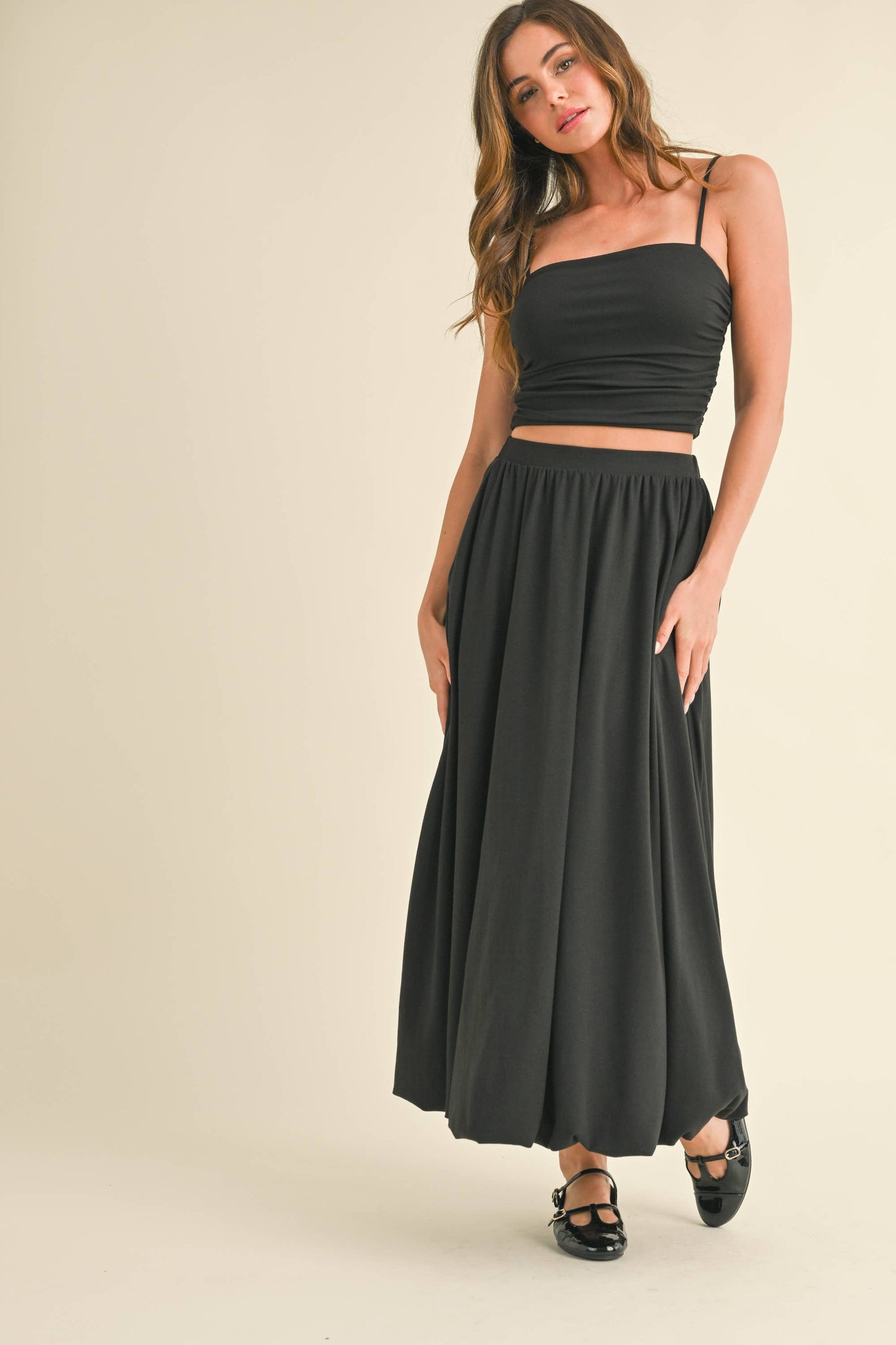 💖Only Skirt 💖ST5710 SLEEVELESS CROP TOP WITH BALLOON MAXI SKIRT