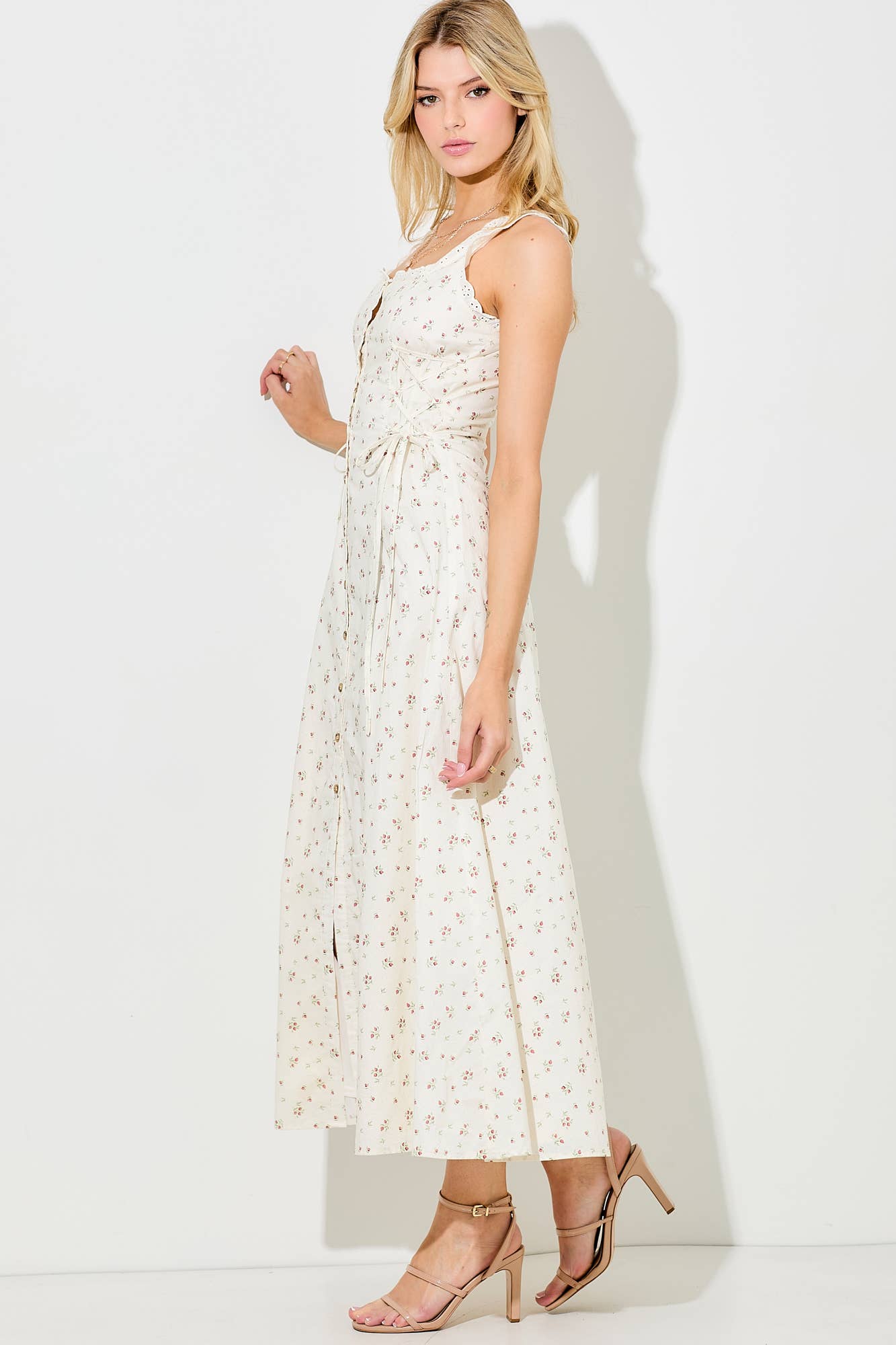 FLORAL MAXI BUTTON DOWN MAXI DRESS: IVORY BD5953