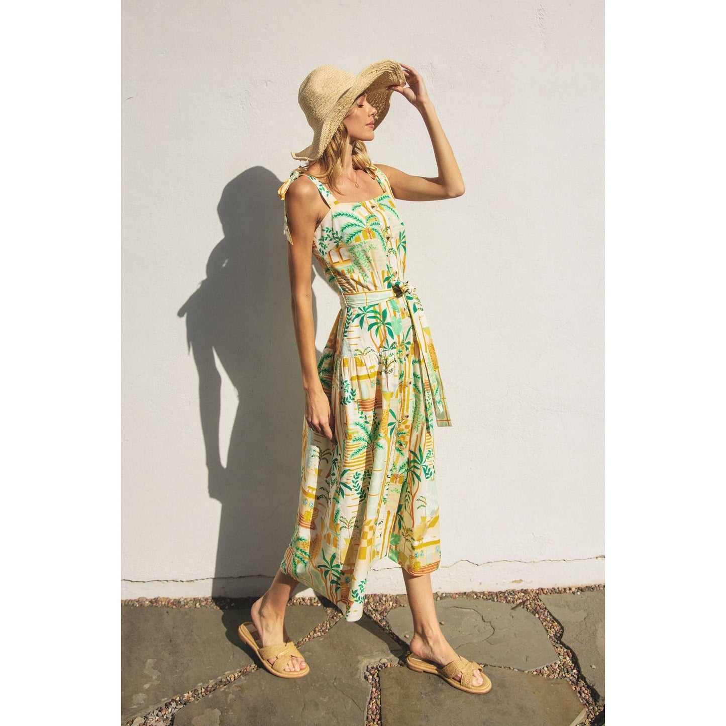 Dance In The Sand Button Down Midi Dress: GREENHOUSE / FD11565-P1883