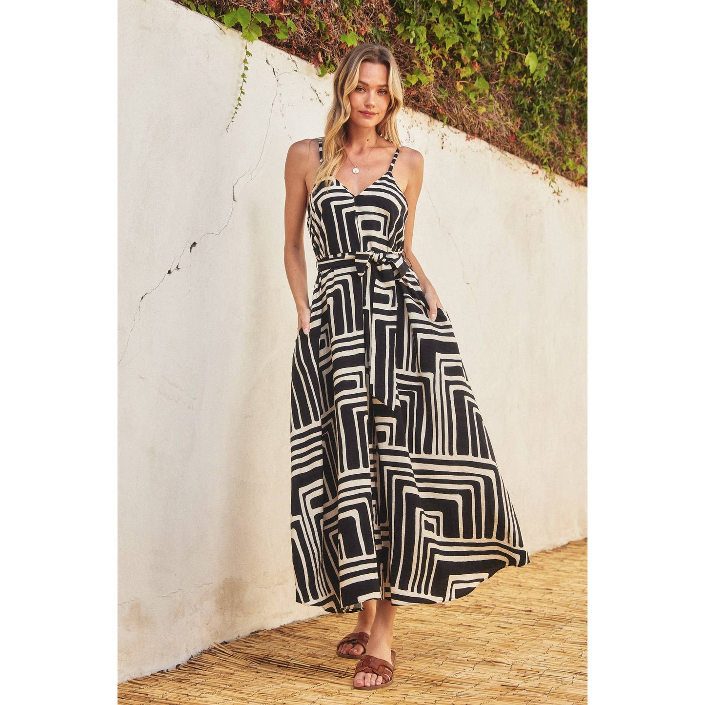 Runaway Extra Flared Maxi Dress: SAGE/CREAM / FD11448-CP440_1
