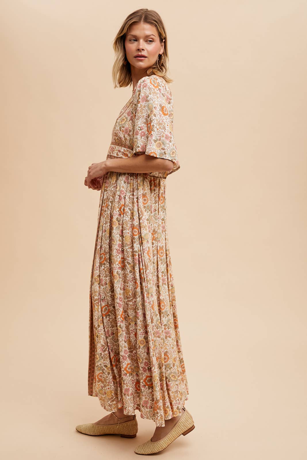 BORDER PRINT FLUTTER SLEEVE MAXI: MIDNIGHT / ILD5756