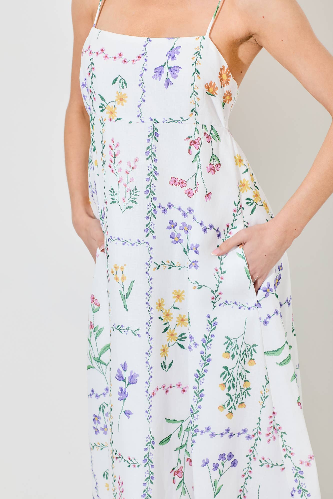 FLOWER PRINTED MIDI DRESS: IVORY BD5983