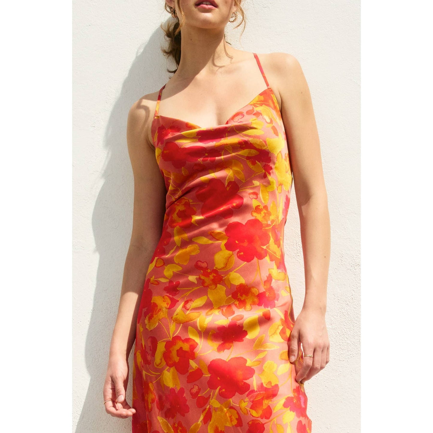Sunset Petal Criss Cross Midi Dress: SUNSET GARDEN / FD11921-P2096