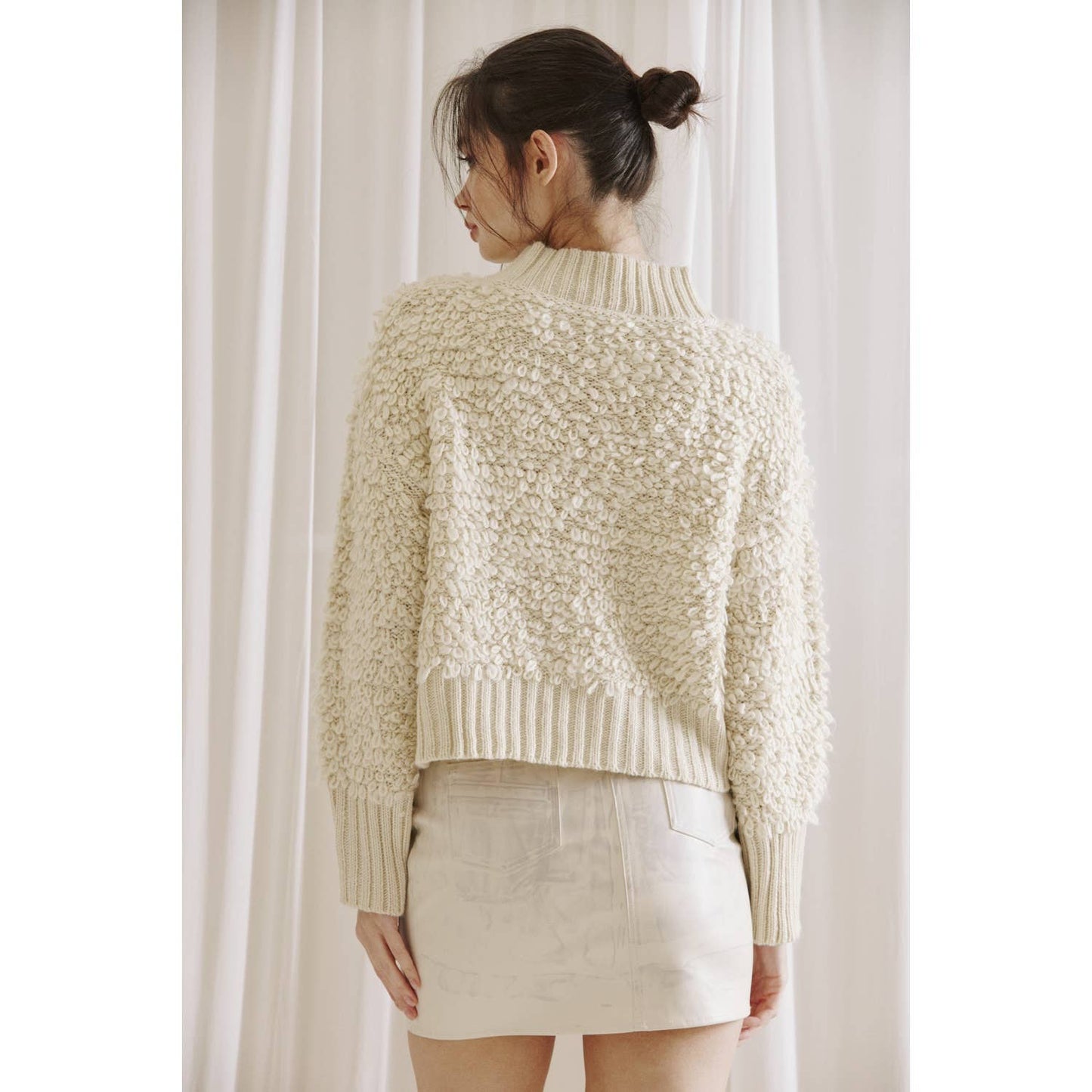 JT3704 MONOCHROMATIC LOOP THICK KNIT PULLOVER SWEATER