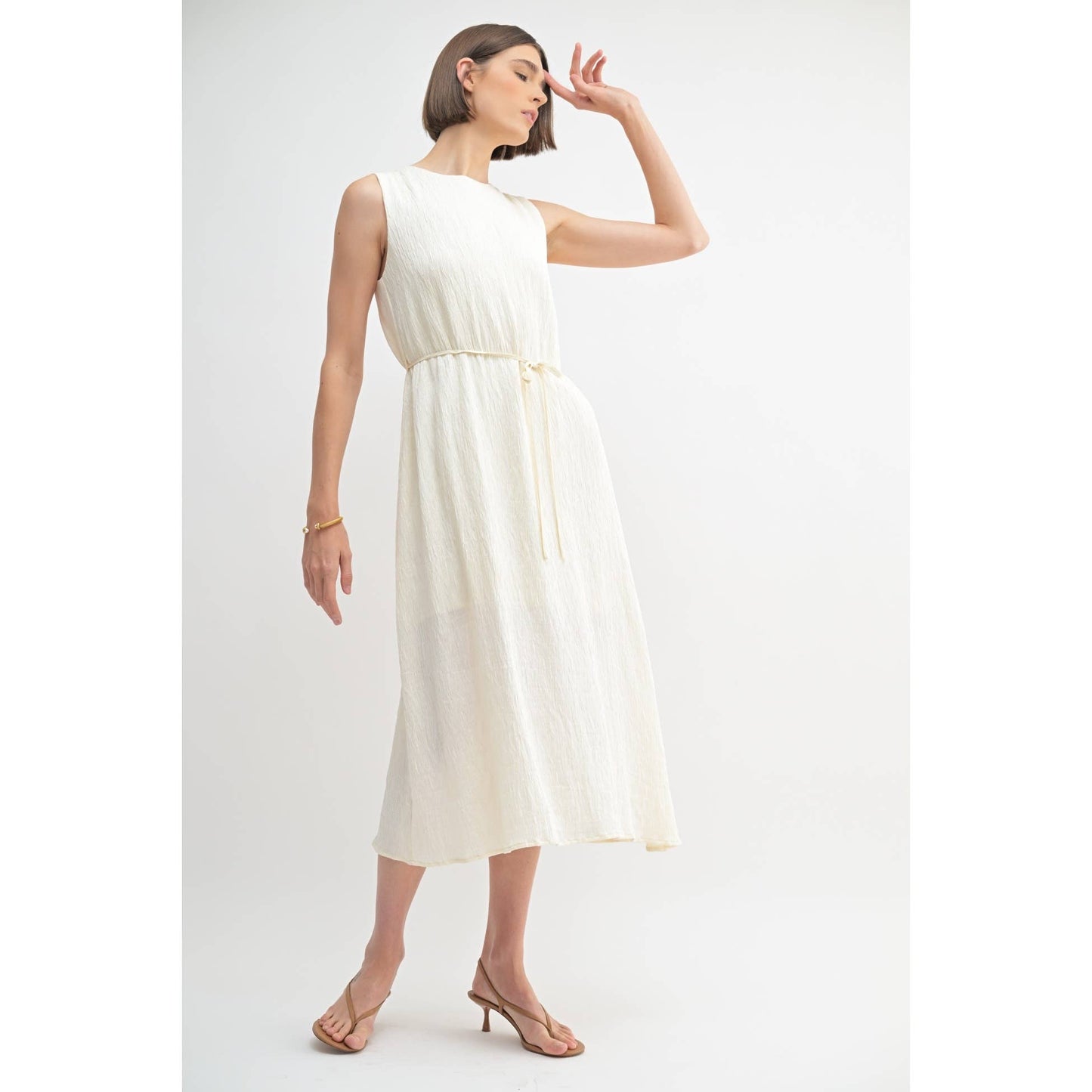 TEXTURE SLEEVELESS MIDI DRESS: Blue / FD67968_1