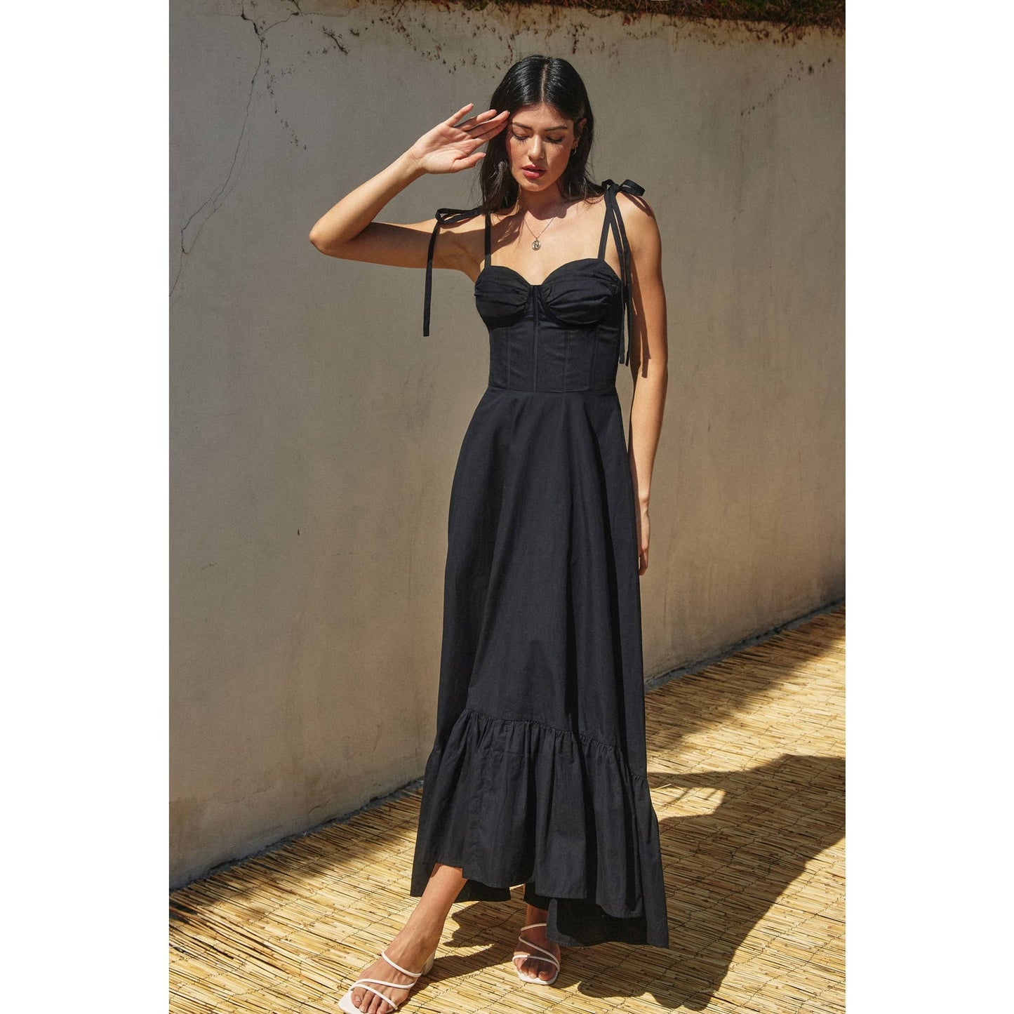 Cotton Poplin Ruched Detail Maxi Dress: WHITE / FD12060-CP175