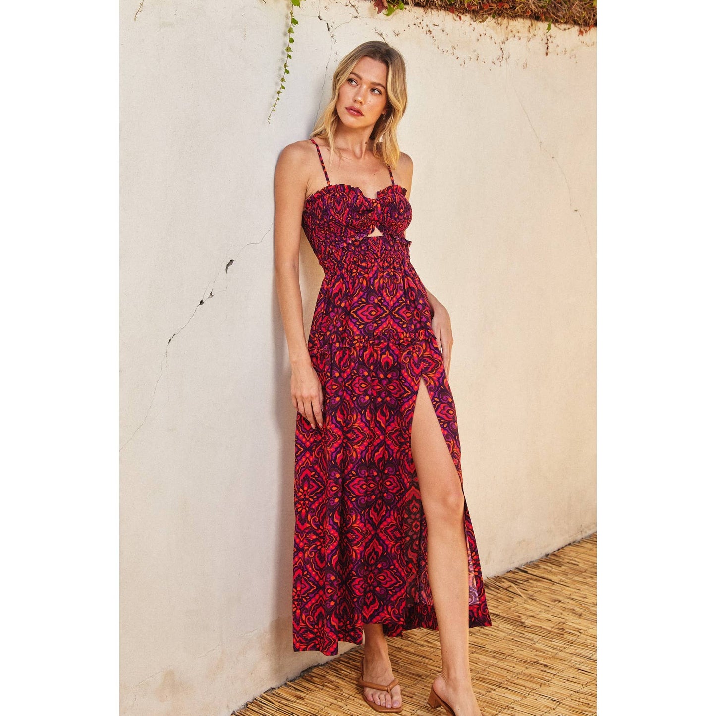 Hibiscus Haven Cutout Smocked Maxi Dress: WILD ASTER / FD11445-P1713_1