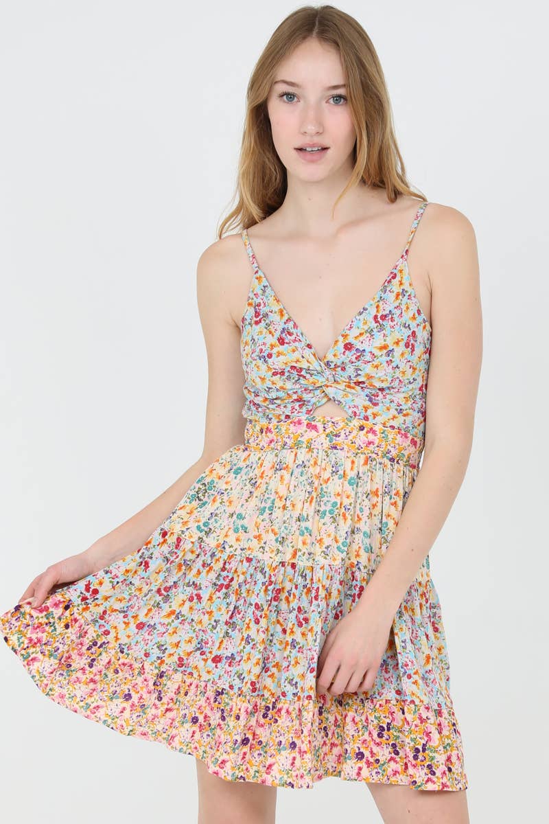 C4143-A814 V NECK TWIST FRONT SUNDRESS: LILAC