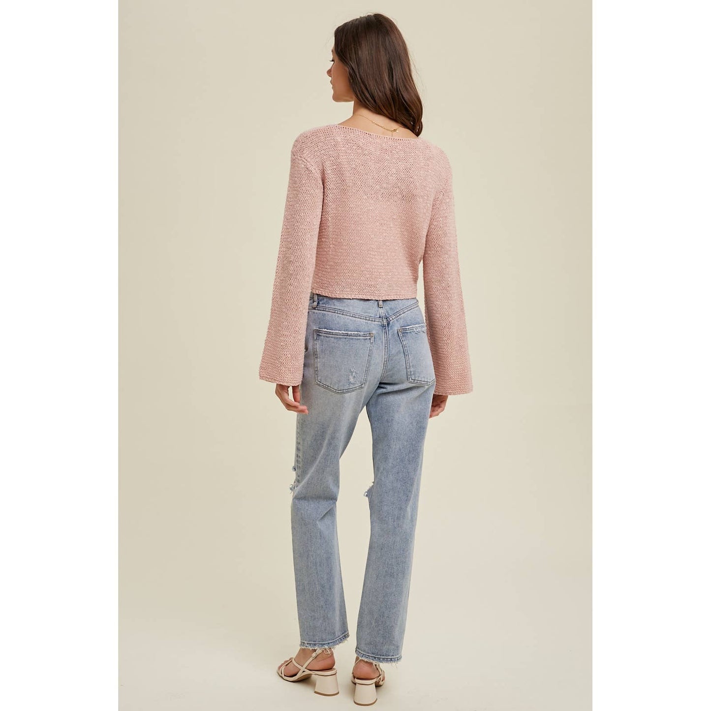 OPEN KNIT SWEATER SELF-TIE CARDIGAN / WL24-8627: TAUPE