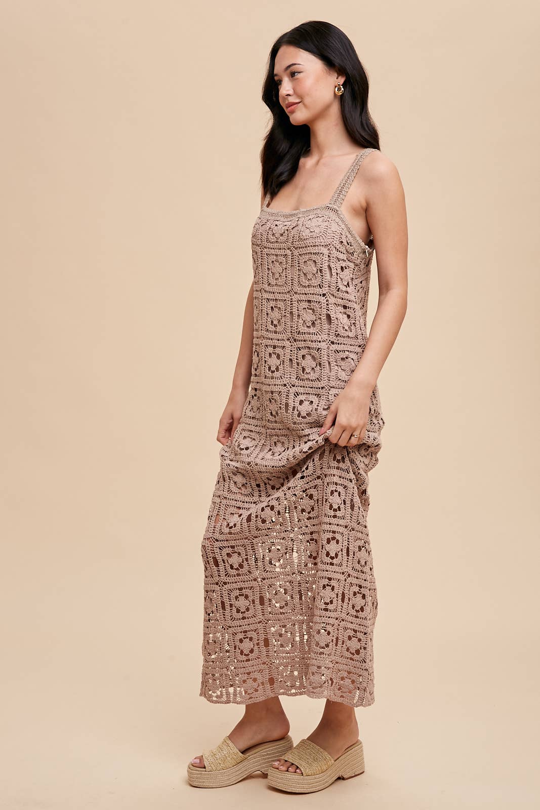 ILD5424 COTTON CROCHET MAXI TANK DRESS: CREME