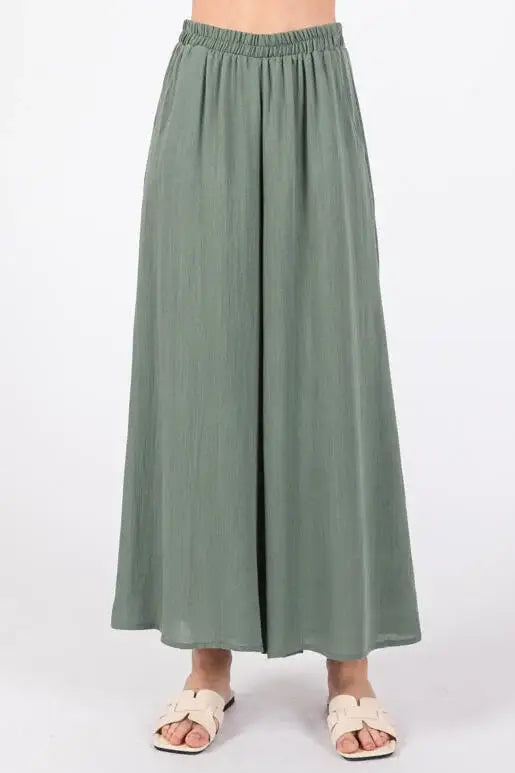Woven Wide Leg Pull on Pants - NP16207E10: Sage Green