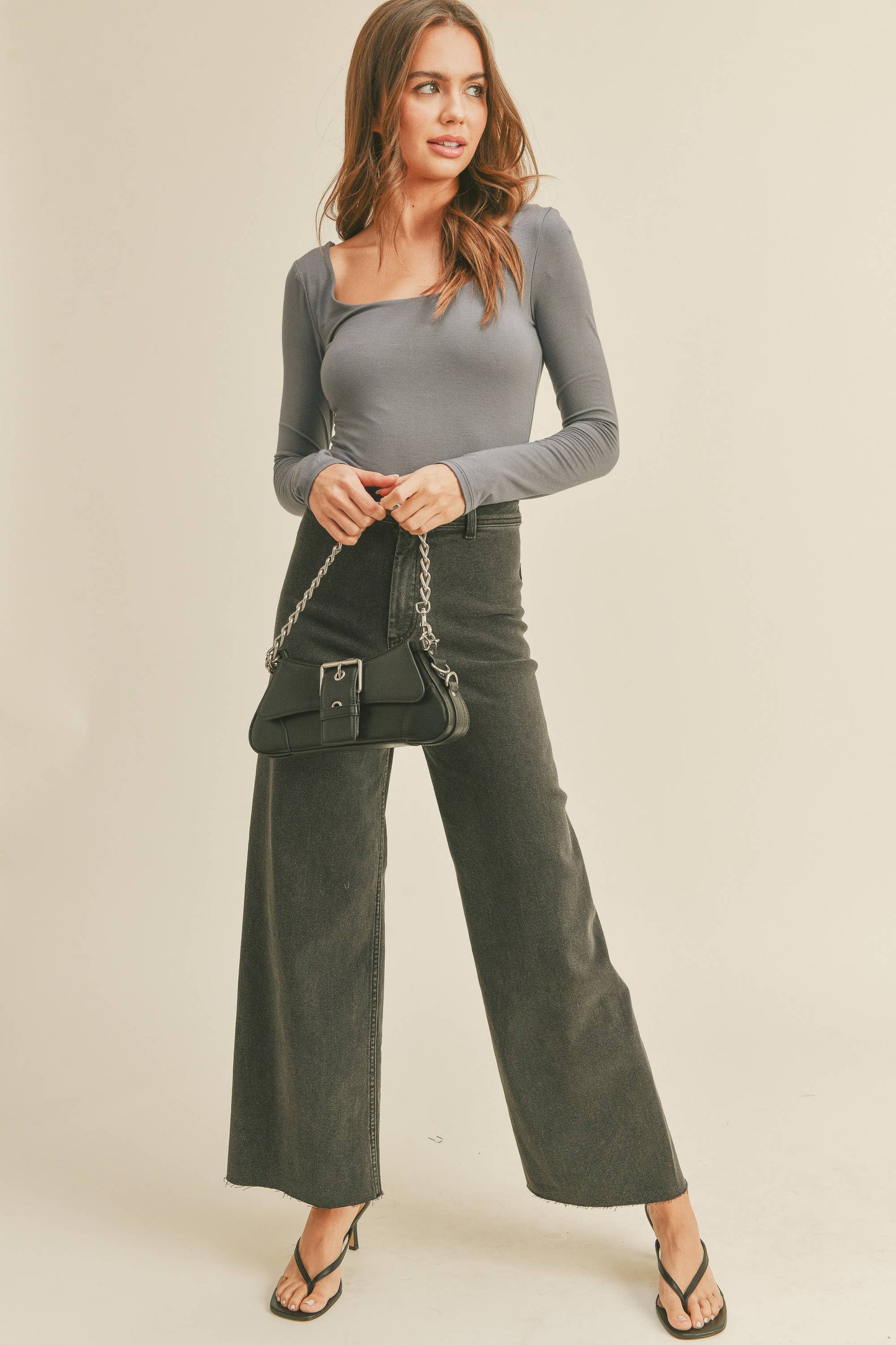 MMP623 STRAIGHT WIDE LEG DENIM PANTS: DENIM