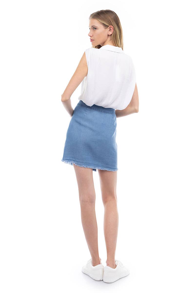 TENCEL™ Asymmetrical Wrap Skirt With Fray Hem - ES119171: Vintage Blue