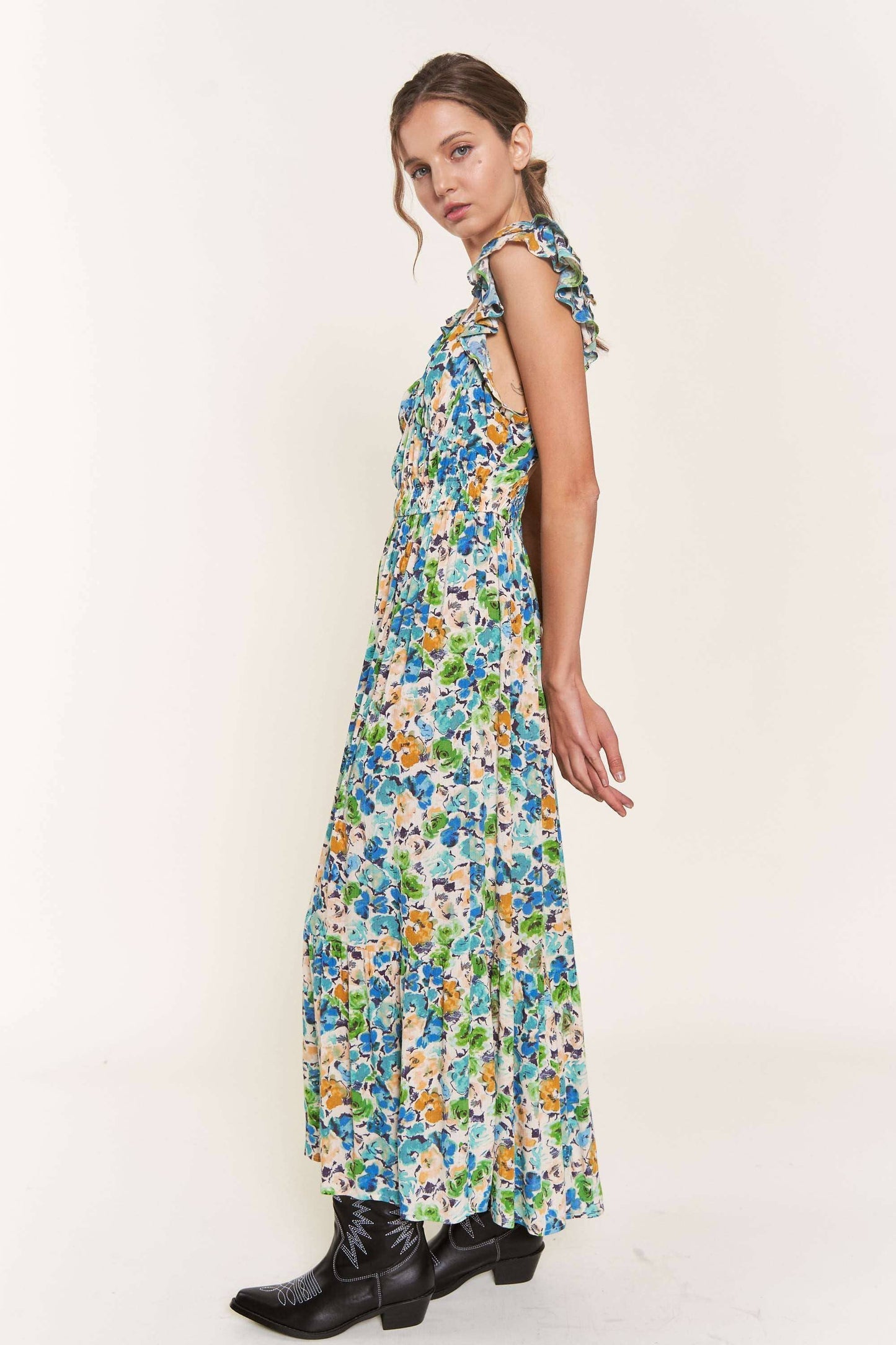 Blue Flower Midi Dress: D9742 / Blue Flower
