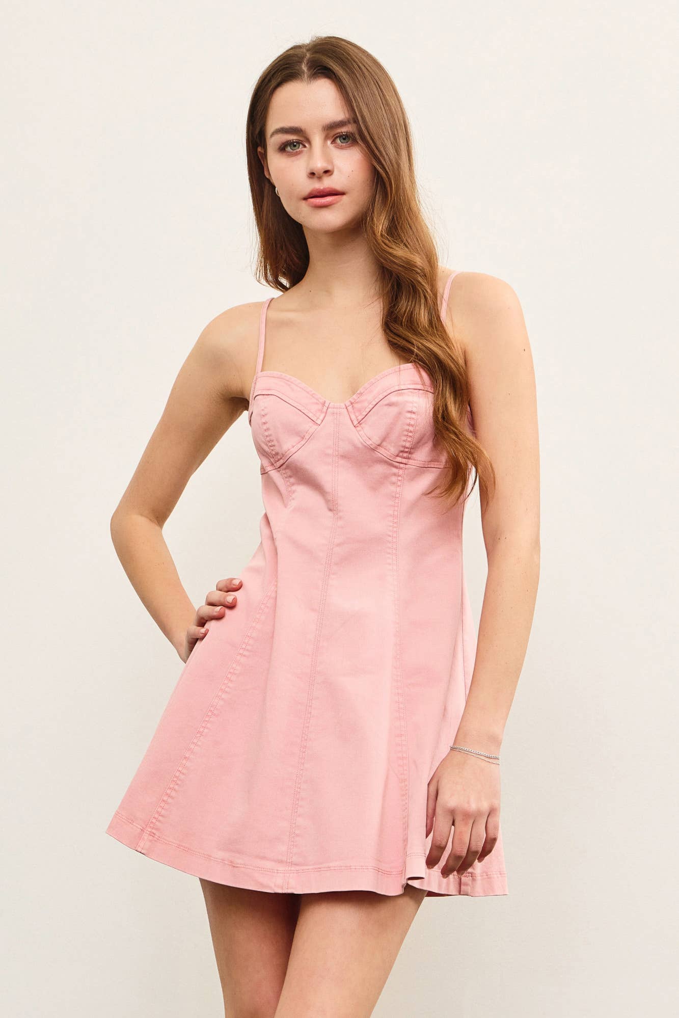 SWEETHEART NECK A LINE DENIM CAMI DRESS: White / DS0841