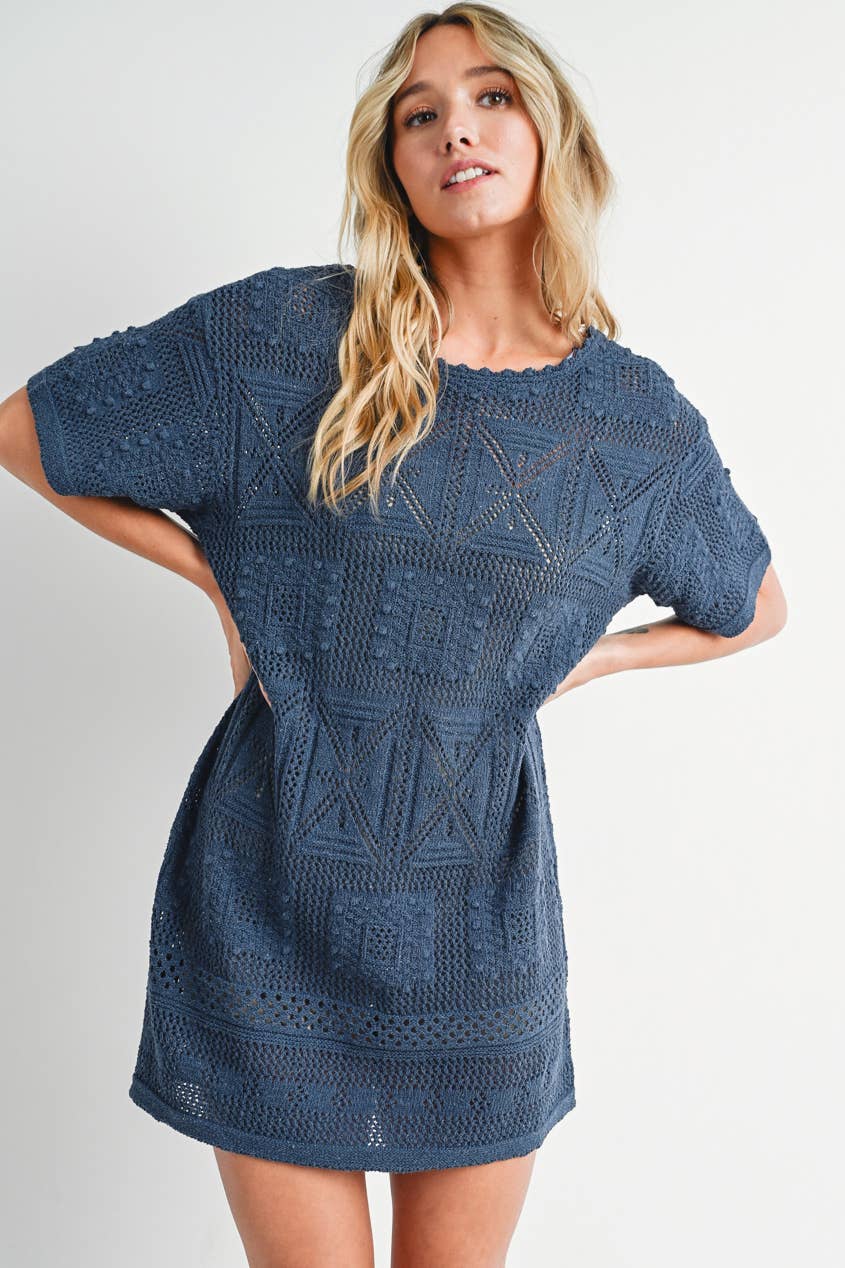 AZTEC KNIT SHIFT DRESS: NATURAL / D02051