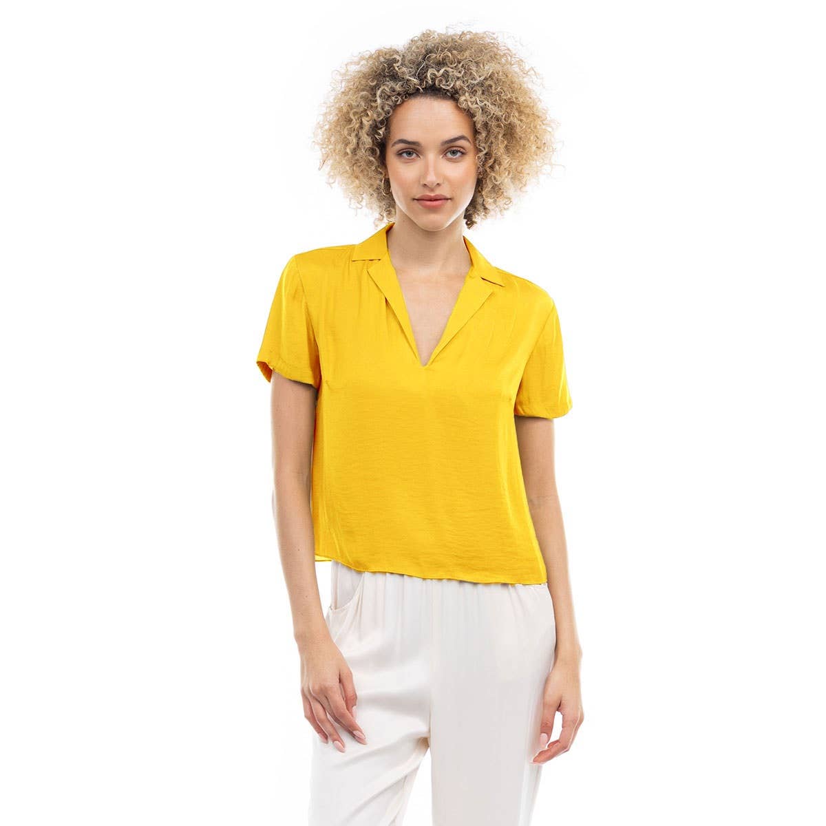 Notched Collar Crop Blouse: YALE / SB119449-B