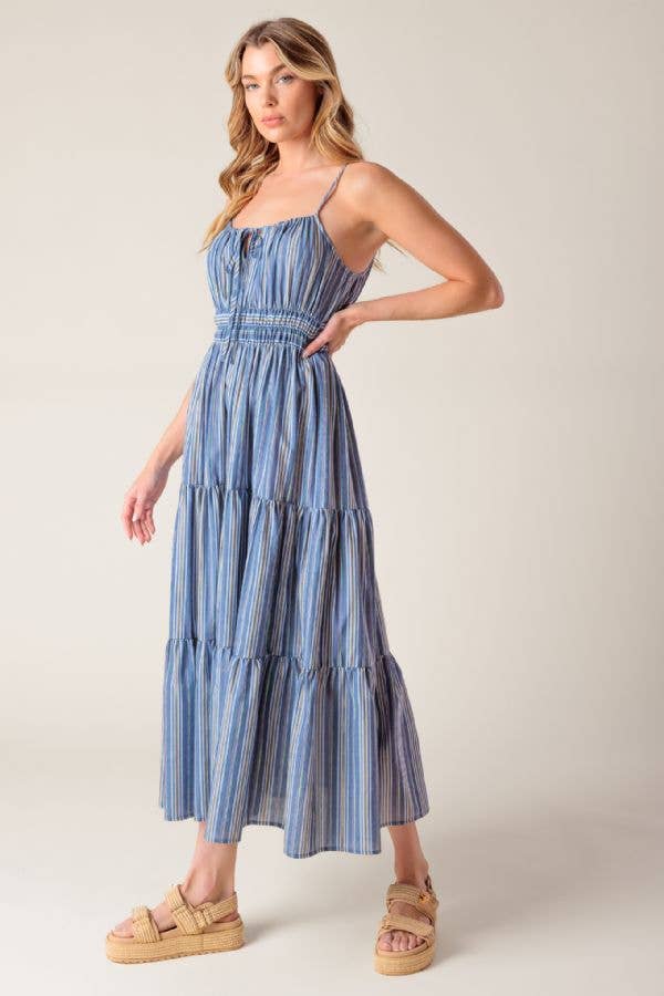 A striped woven midi dress - ID22001: DENIM BLUE STRIPE