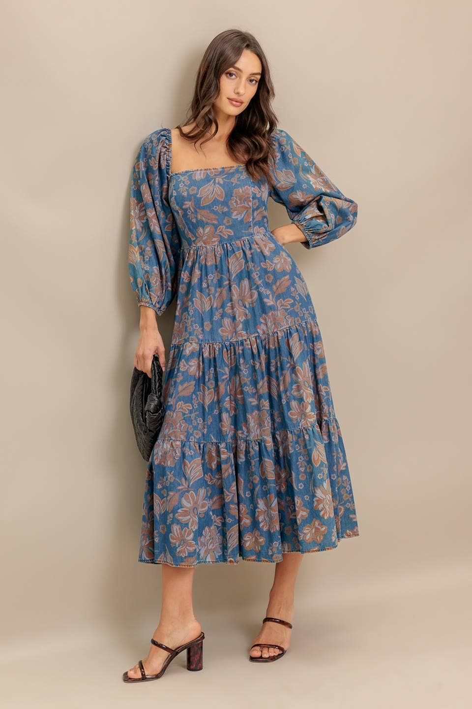 A printed denim midi dress - ID21557: CHAMBRAY
