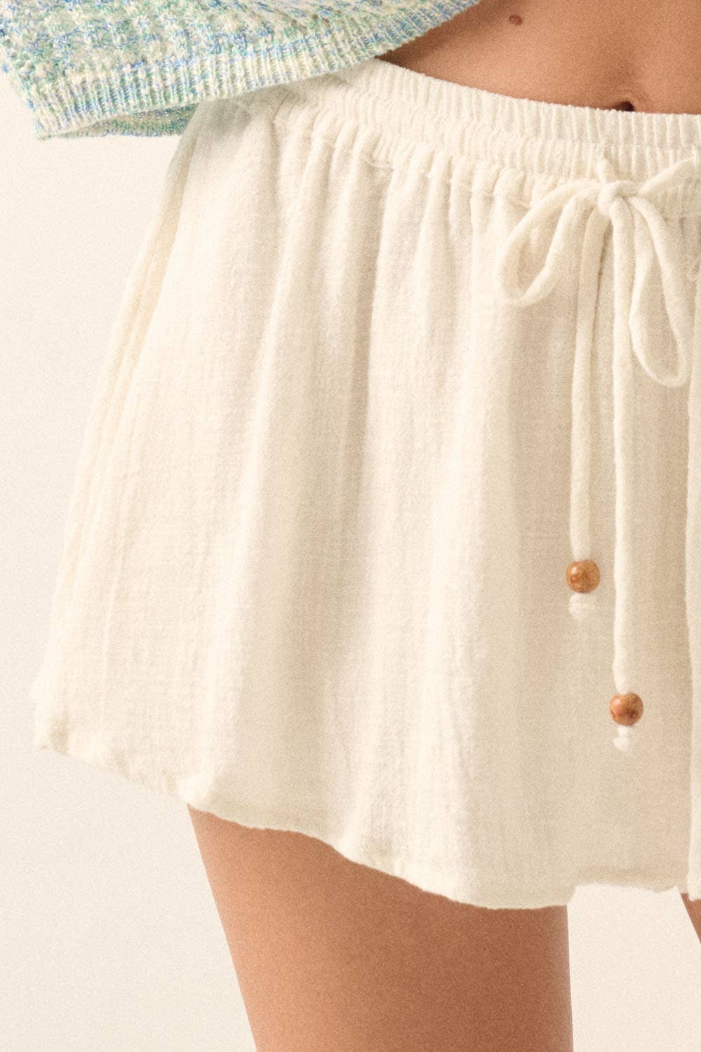 Textured Cotton Drawstring Bloomer Skort: STONE / UPB0419