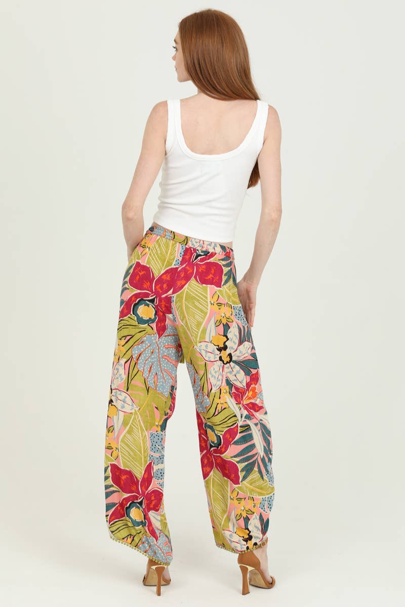 25P68-A865 TROPICAL PRINT WRAP PANTS