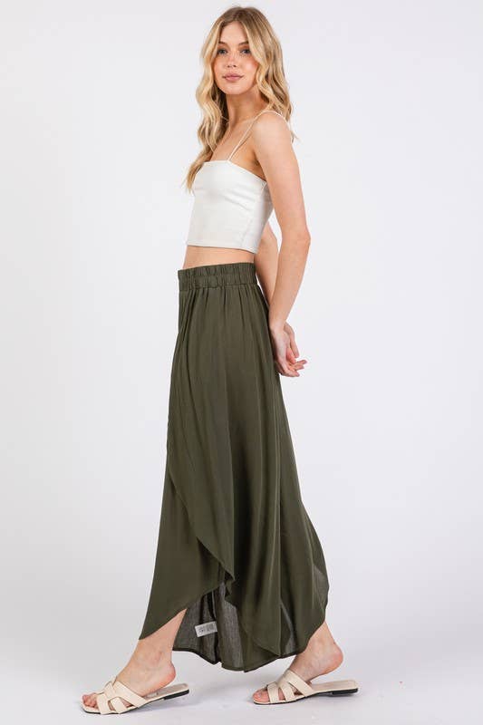 Overlap Detail Wide Leg Pants - NP70175: Vintage Denim