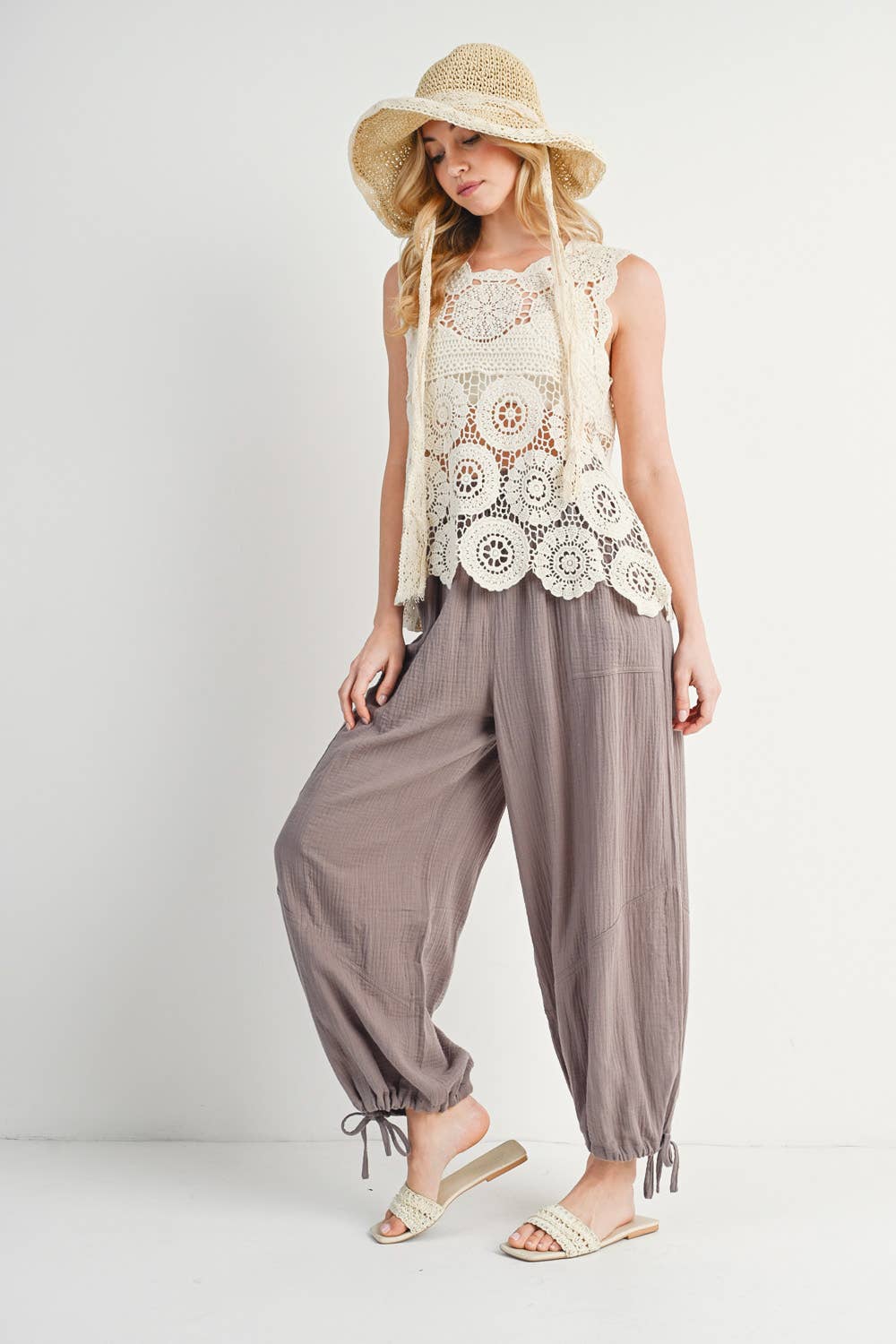 JOGGER HAREM DRAWSTRING PANTS: Black / B02090