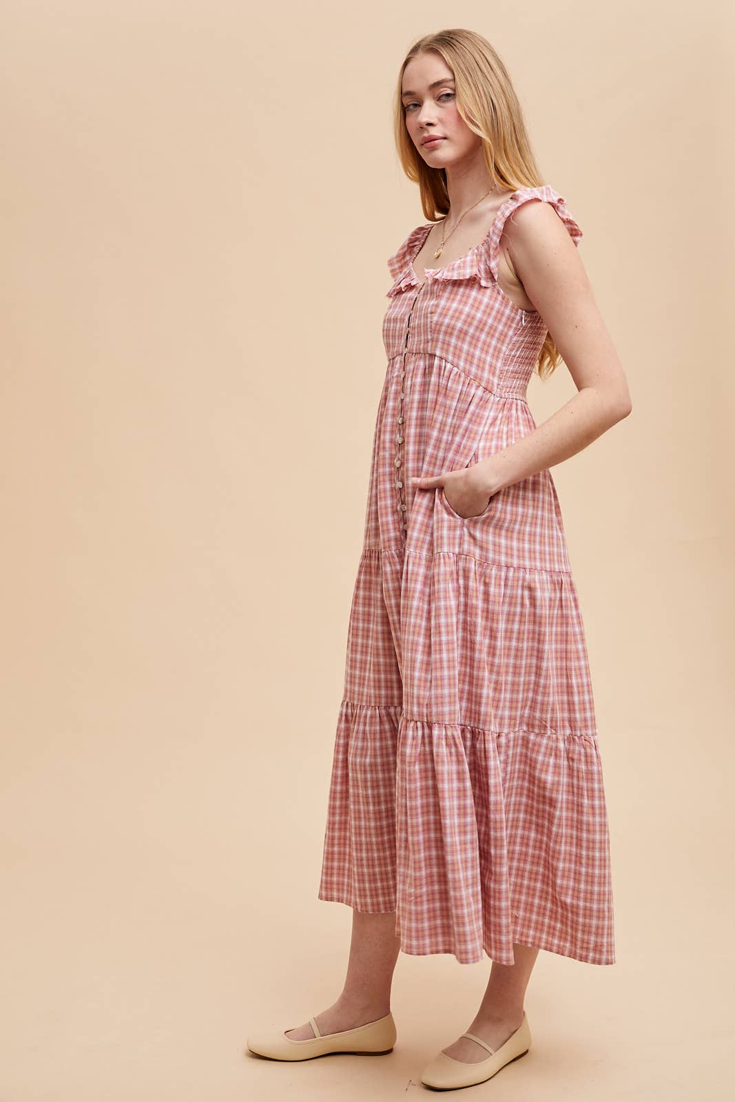 COTTON PLAID SUMMER DRESS: DUSTED MEADOW / ILD6256