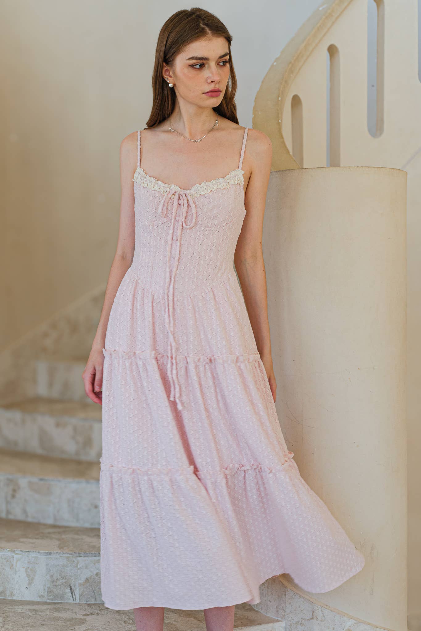 Soft Blush Heart Lace Maxi Dress: RP2586