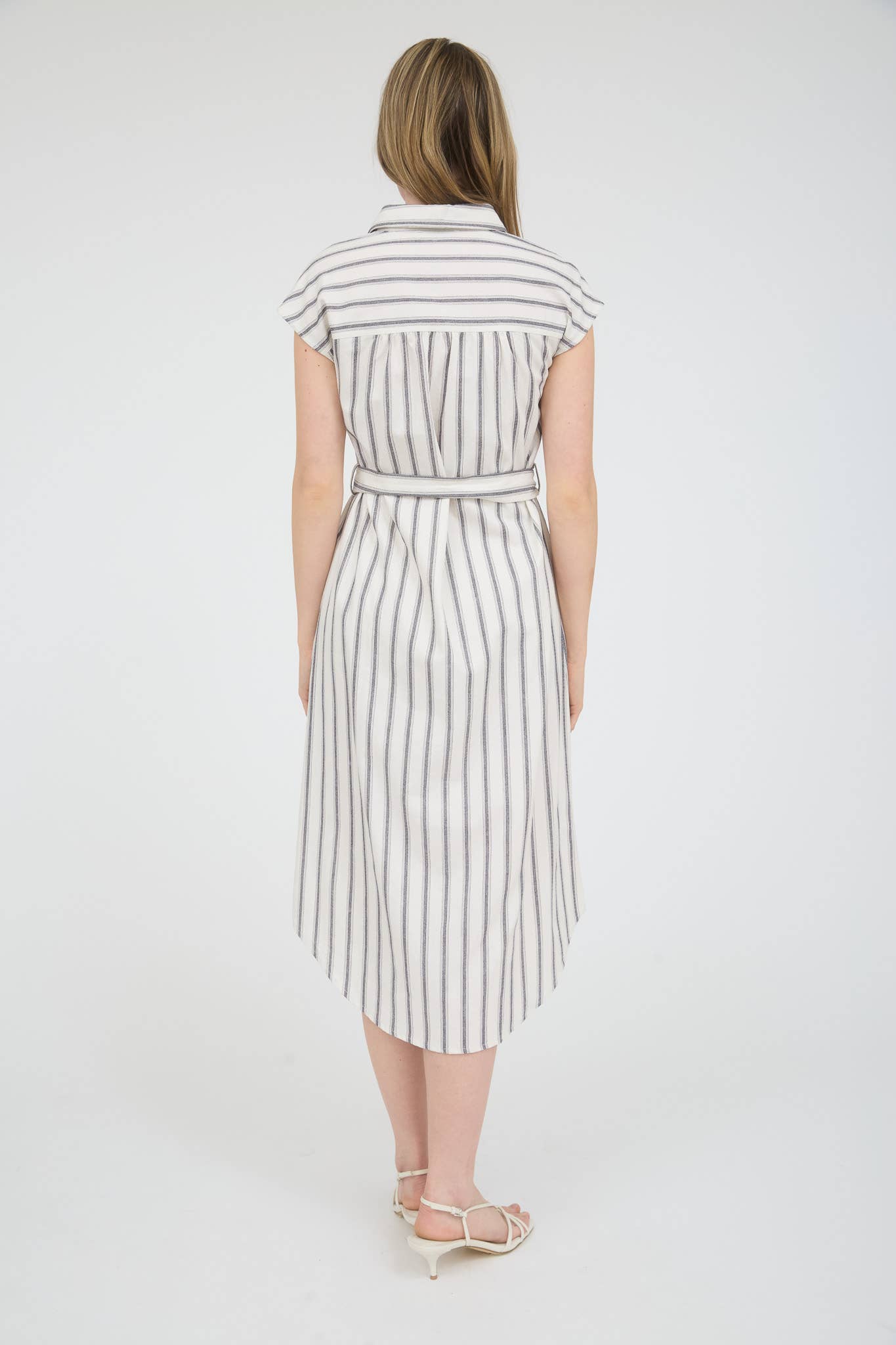 STRIPE COLLARED BUTTON DOWN BELT TIE SHIRT TB8804 : DENIM BLUE