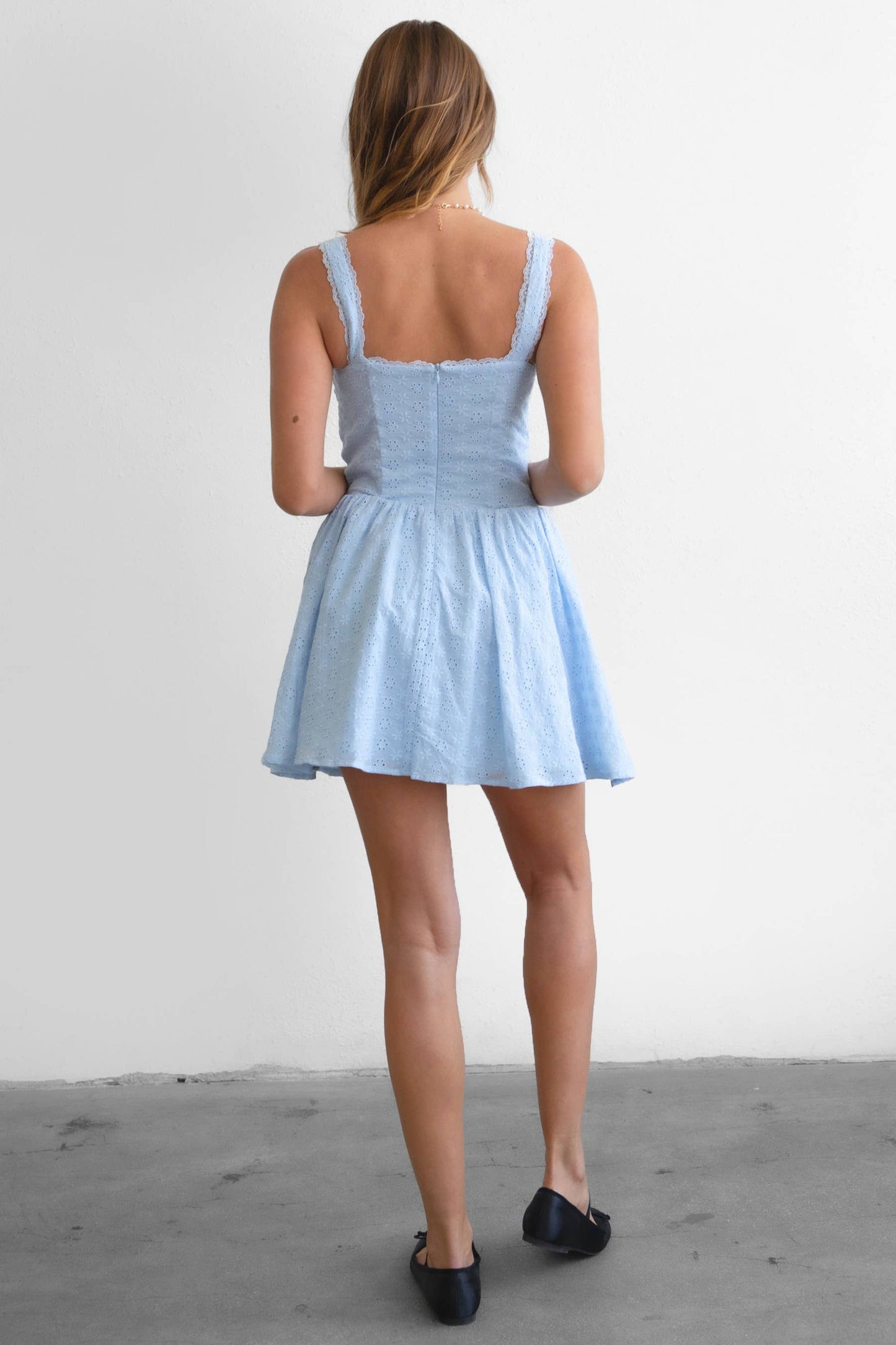 AUDREY Eyelet Embroidery Sleeveless A Line Mini Dress: White / DH30964-AUDREY-WHITE