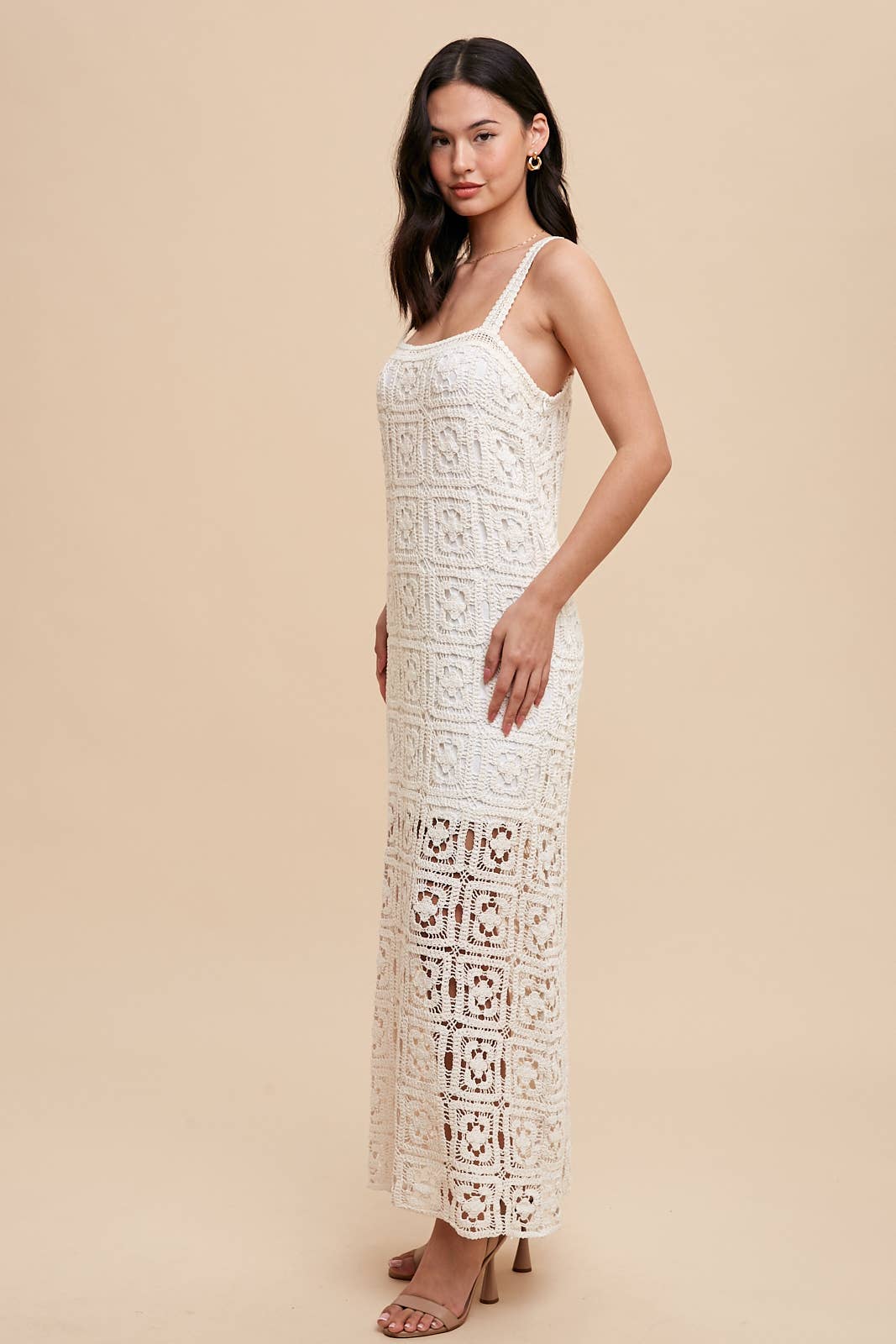 ILD5424 COTTON CROCHET MAXI TANK DRESS: CREME