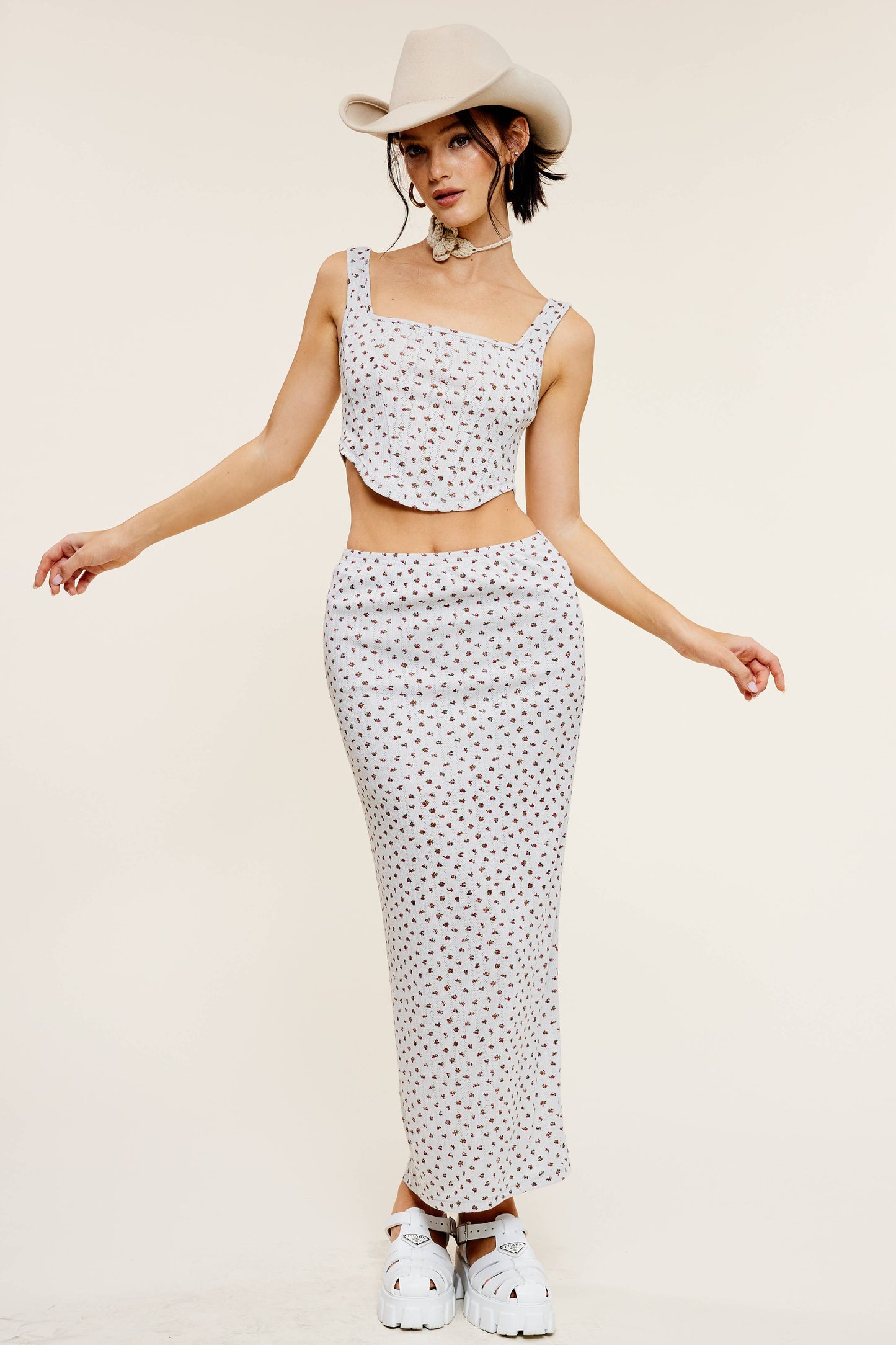 💖Only Skirt💖 MS8067 FLORAL PRINT Ivory