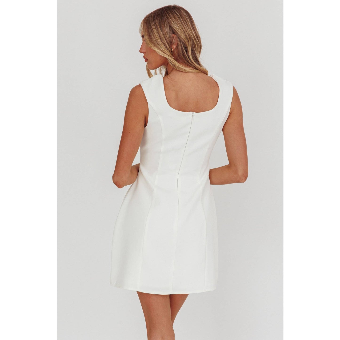 SQUARE NECK BRIDAL MINI DRESS / BR0091D01: WHITE