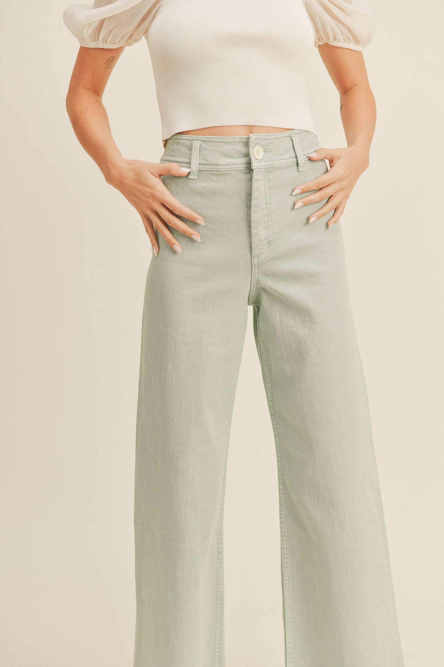MMP623 STRAIGHT WIDE LEG DENIM PANTS: DENIM