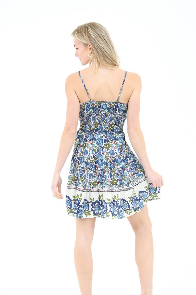 C4143-FQ54 V NECK CUTOUT SUNDRESS: NAVY