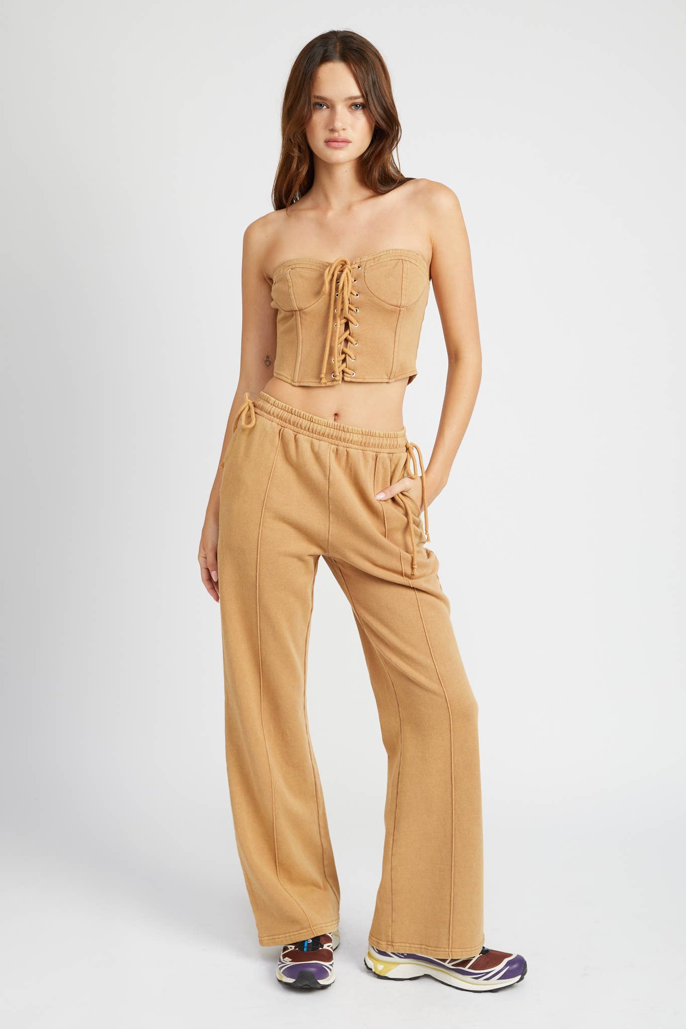FRENCH TERRY STRAPLESS BUSTIER TOP: NAVY